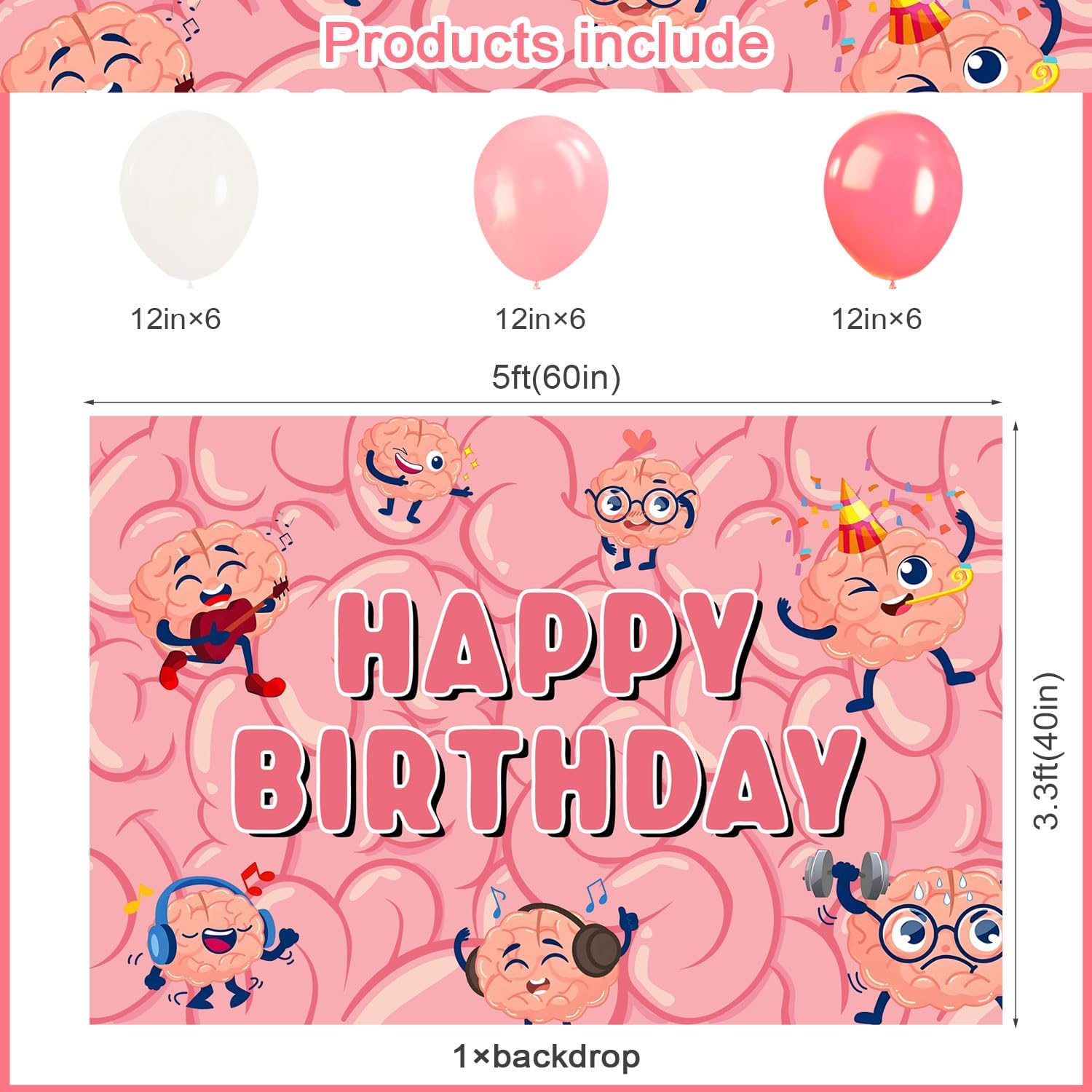 59 Pcs Brain Themed Birthday Party Decor Set