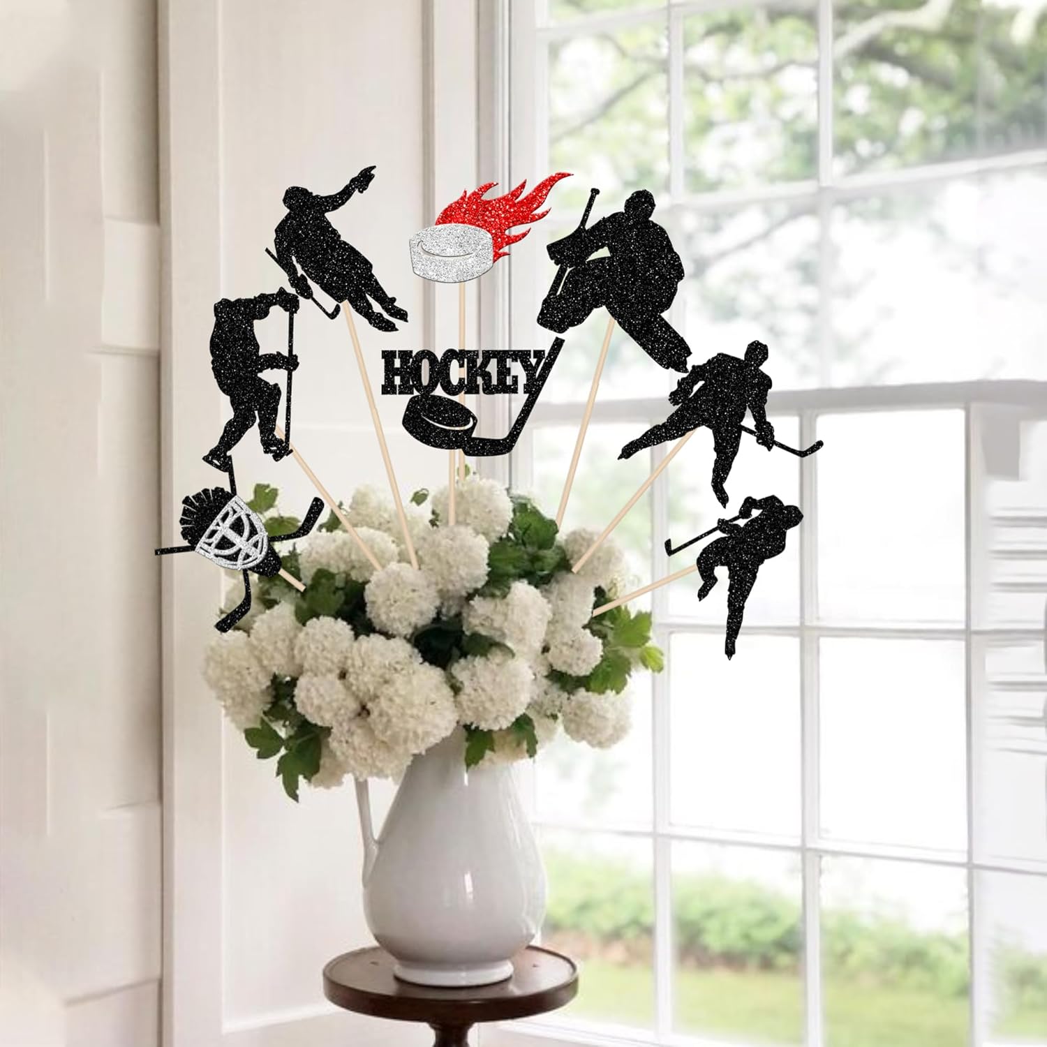 16PCS Hockey Centerpiece Sticks Black Glitter Decorations