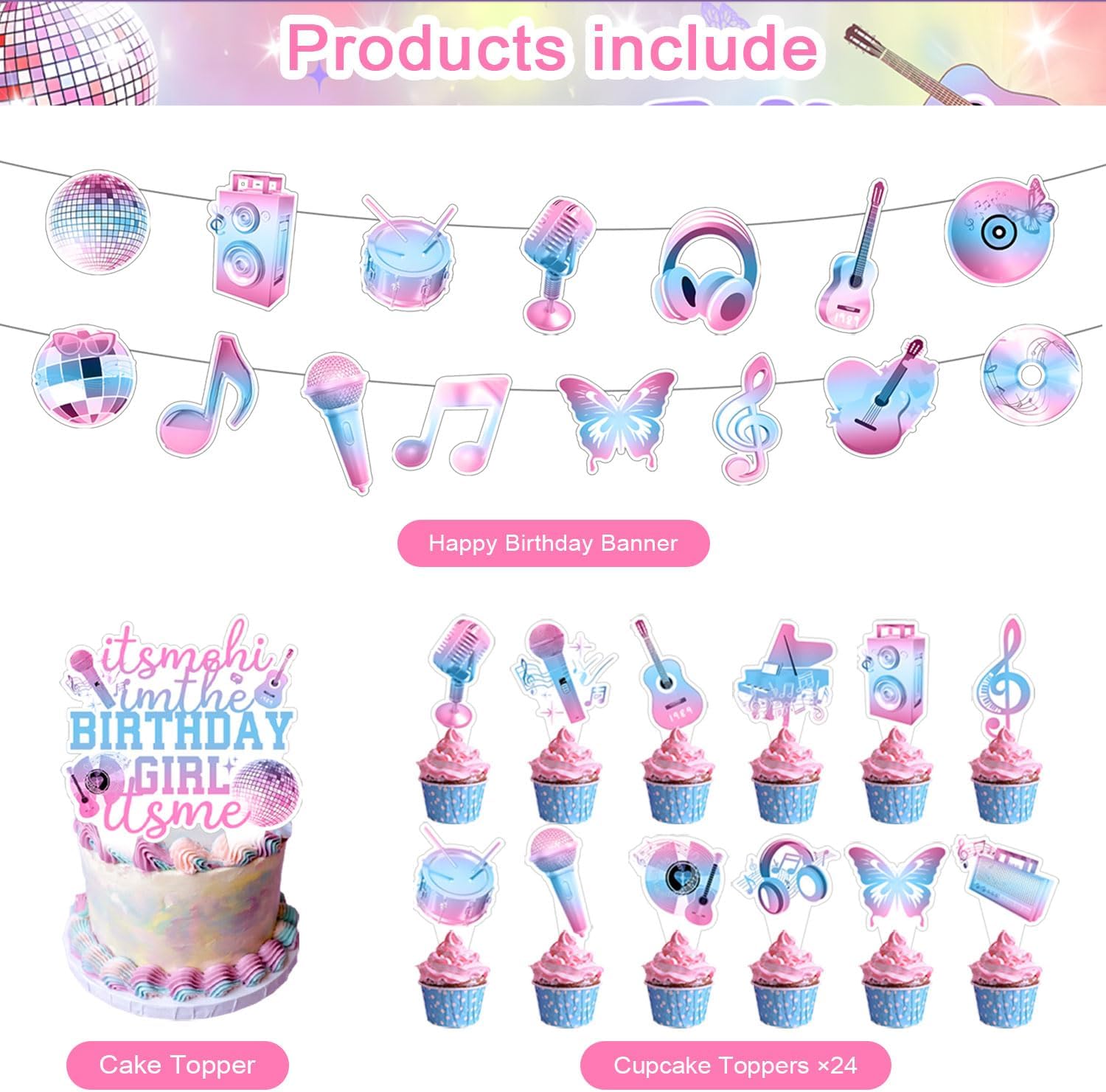 59 Pcs Singer Birthday Party Decor Set