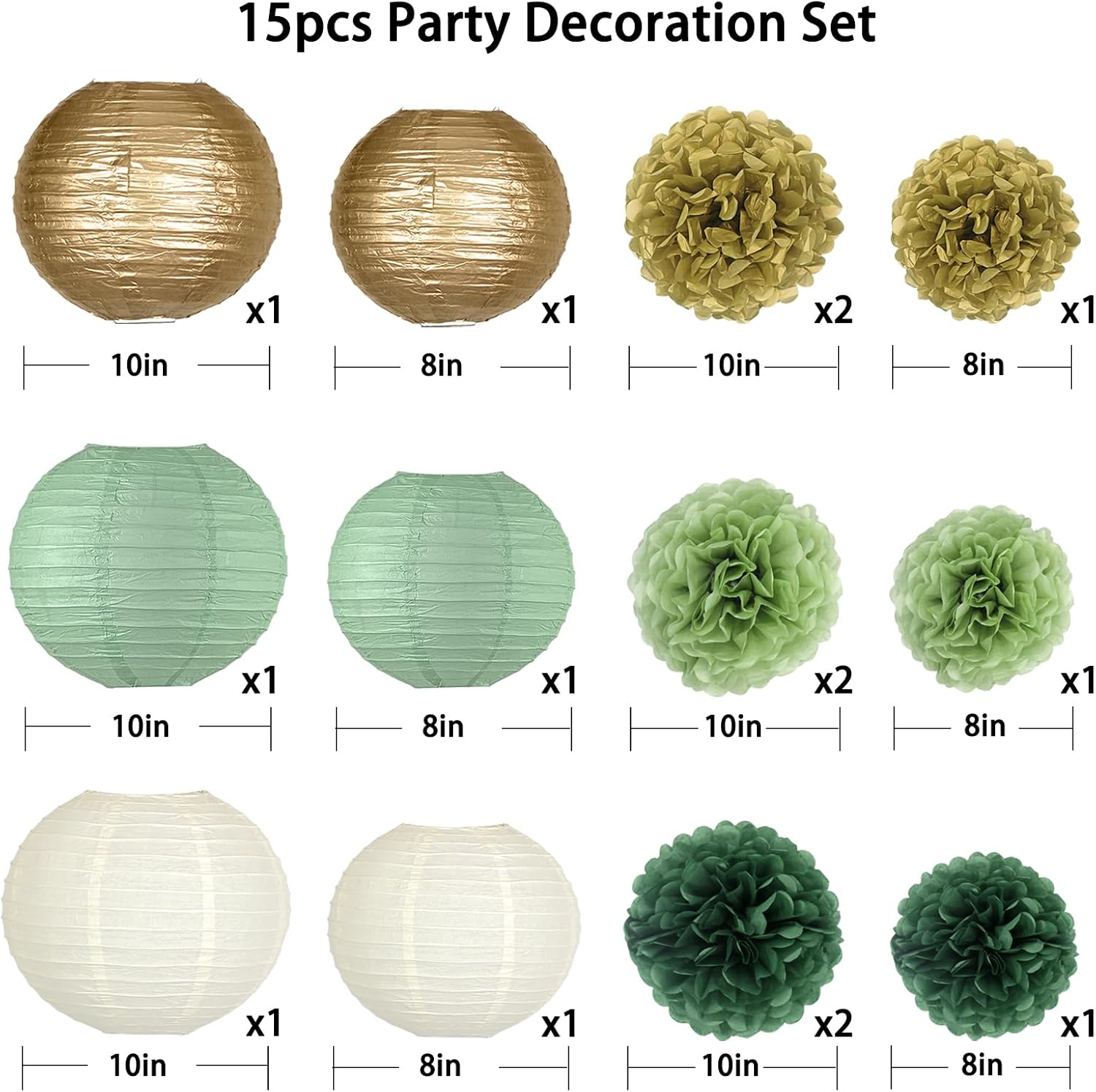 15pcs Sage Green Gold Party Decor Set