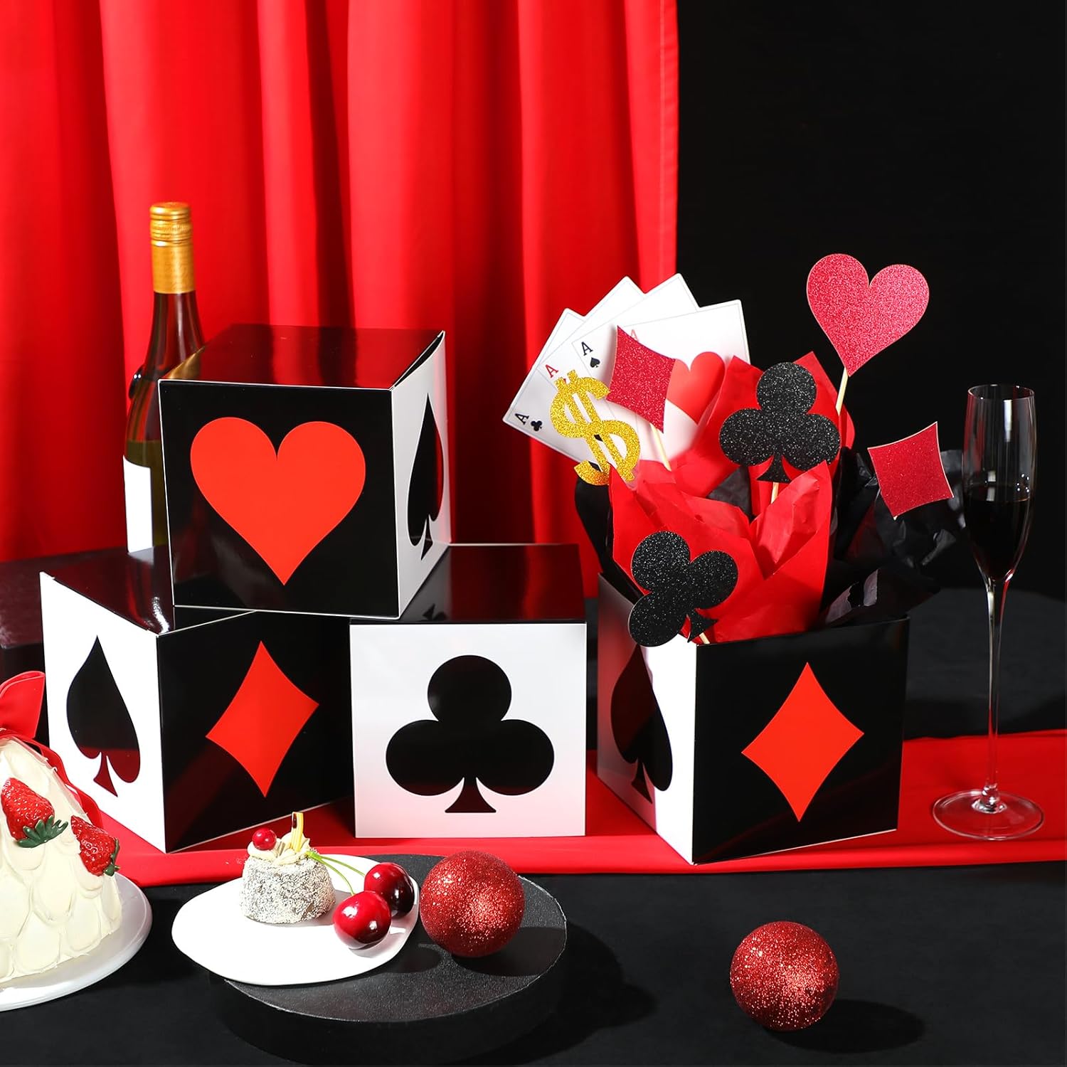 Zhanmai Casino Party Decorations Set 4 Poker Boxes with Extras