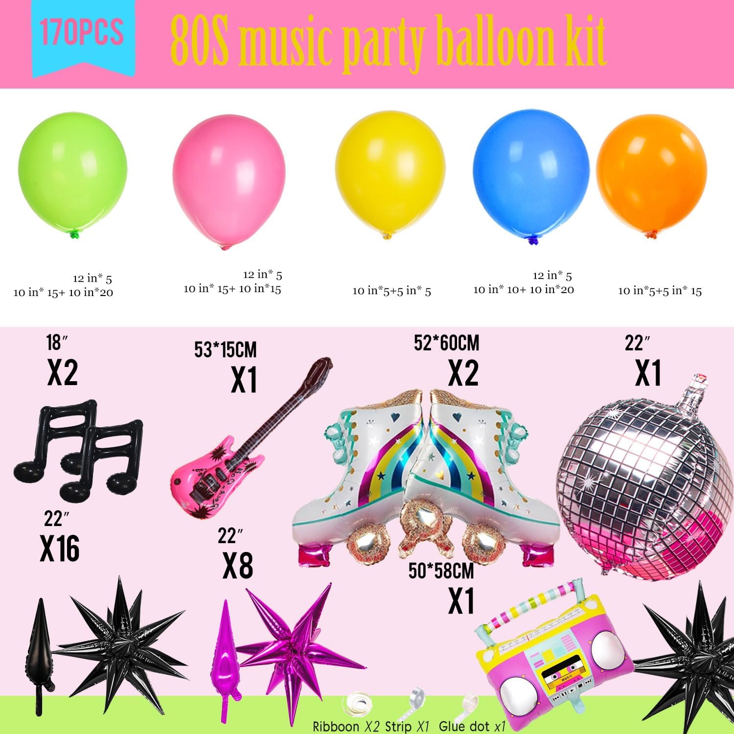 80s Music Themed Balloon Garland Kit 160pcs