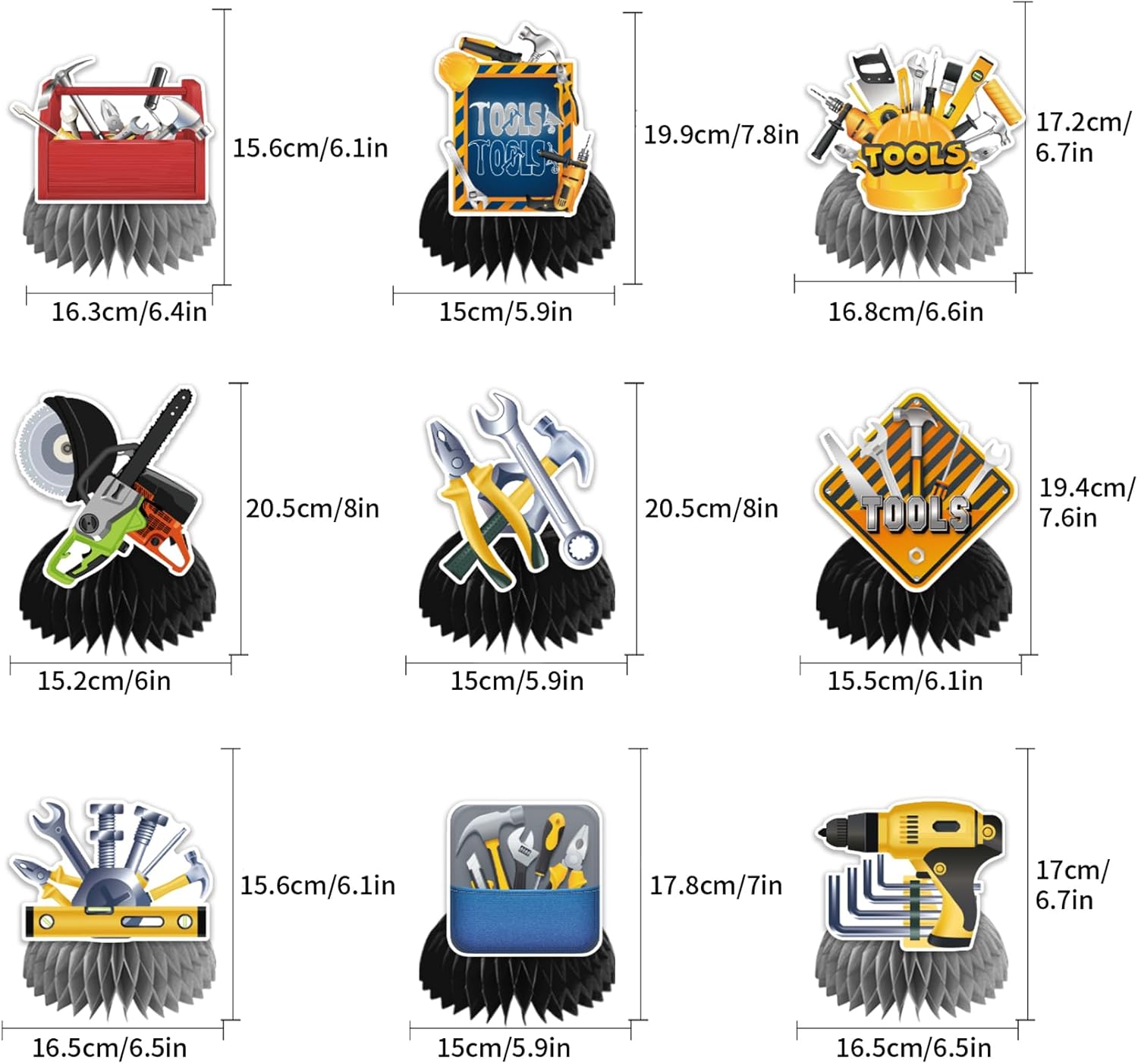 9 PCS Tools Honeycomb Centerpieces for Party Decorations