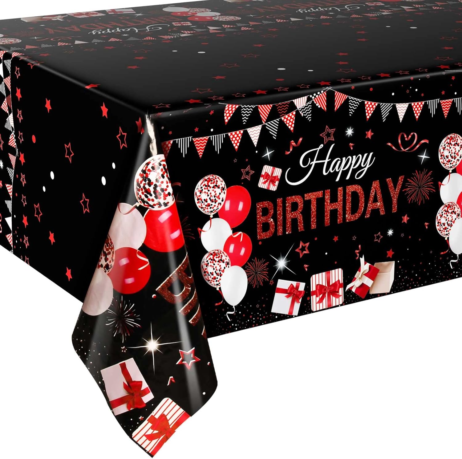 3 Pack Red Black Plastic Tablecloths for Rectangle Tables