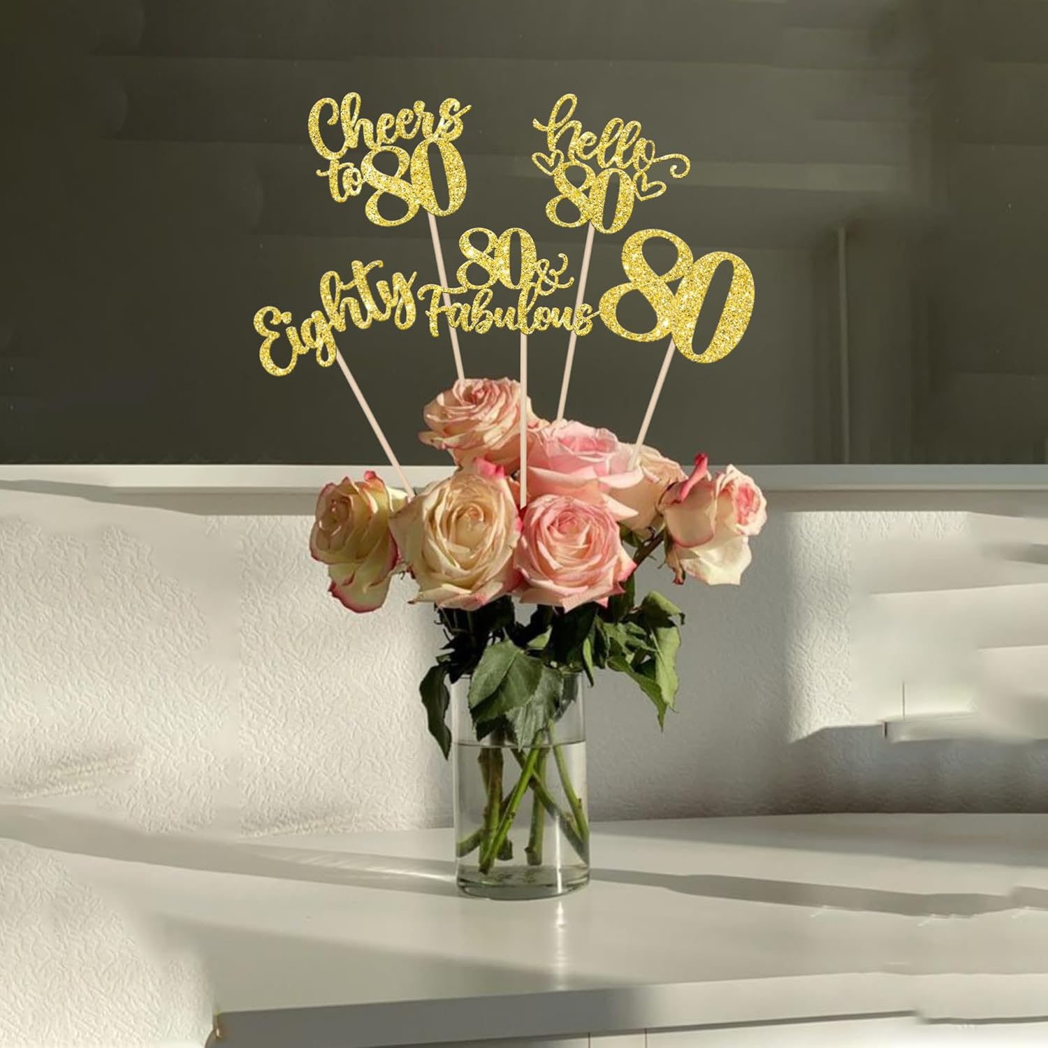 15PCS Gold Glitter Birthday Centerpiece Sticks
