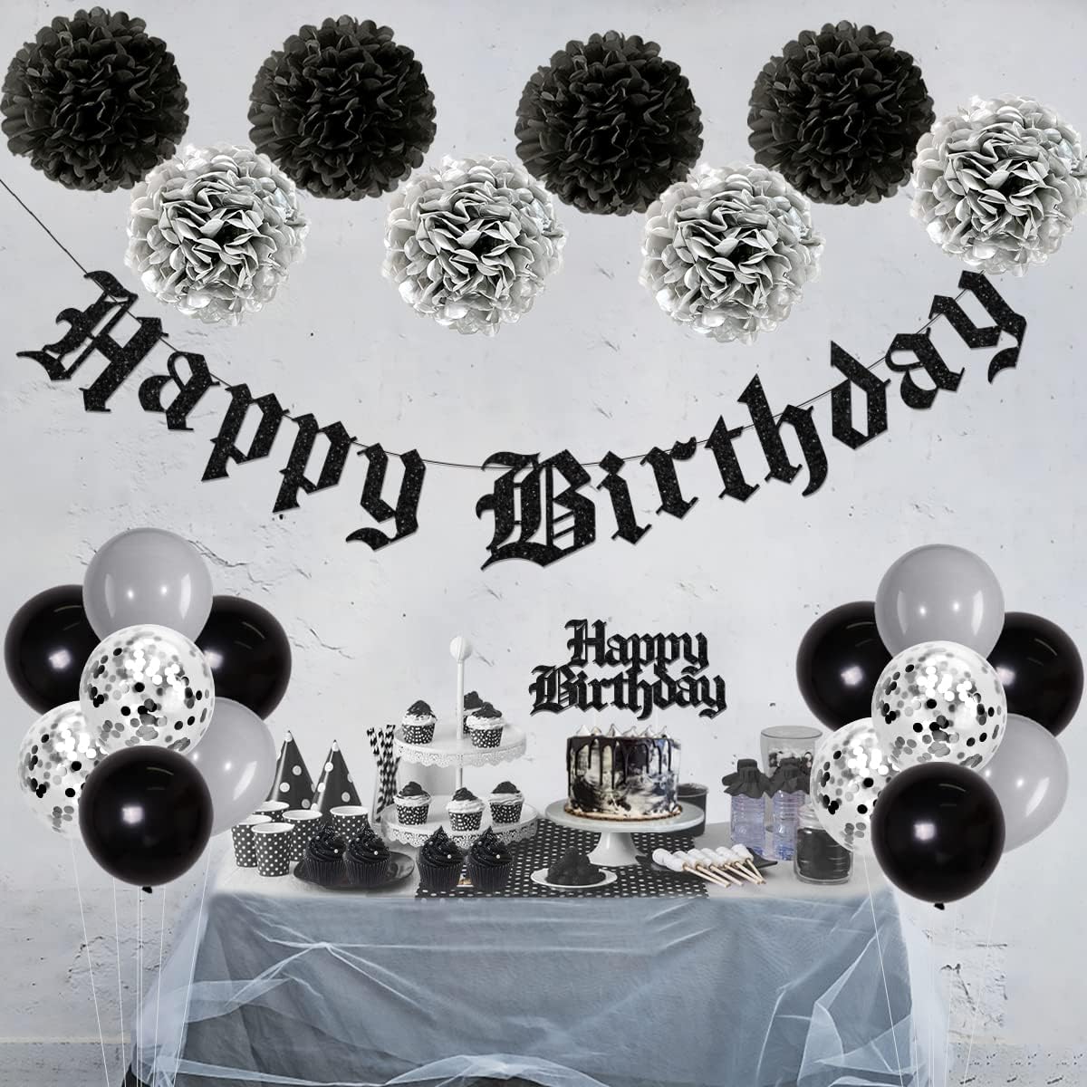 Black Gothic Birthday Decorations for Men Women