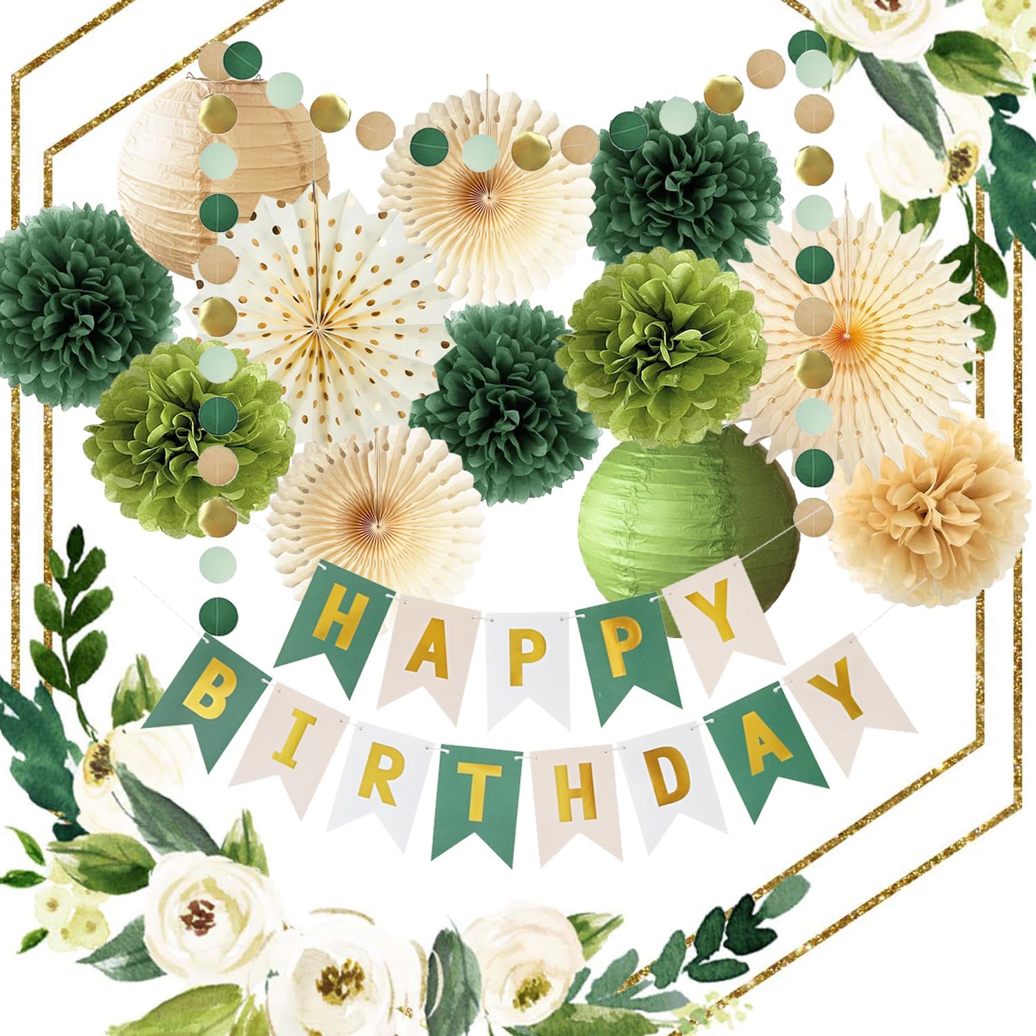 Olive Green Birthday Decorations Set