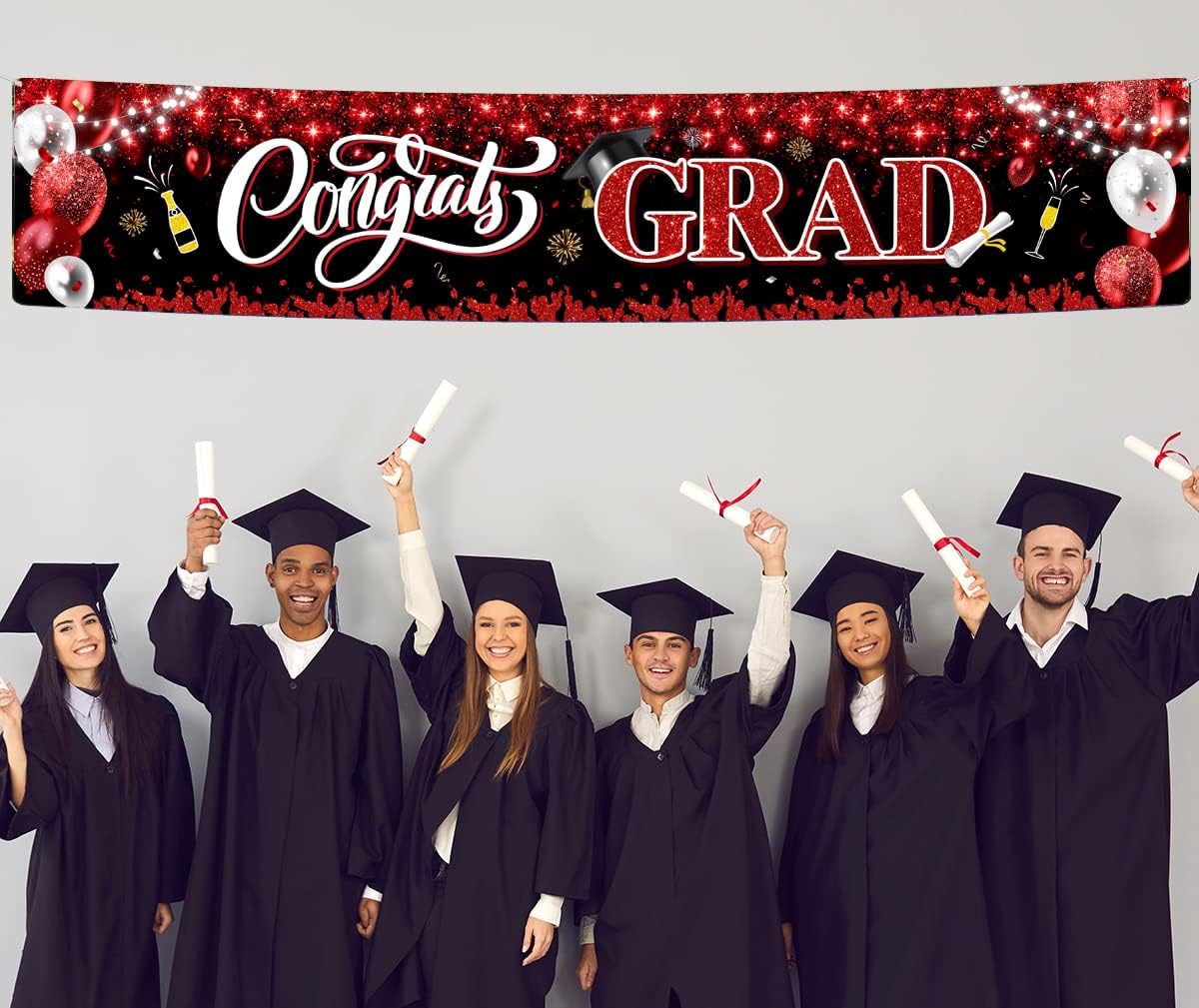 2025 Graduation Banner with Balloons and Champagne Design