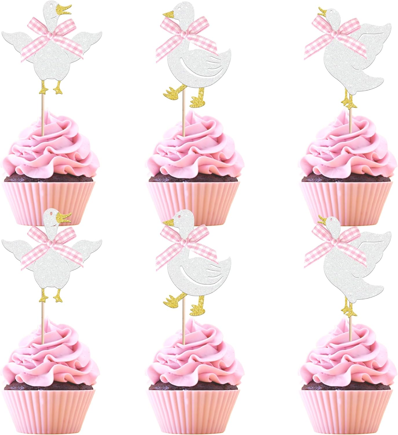 24 PCS Pink Bow Silly Goose Cupcake Toppers