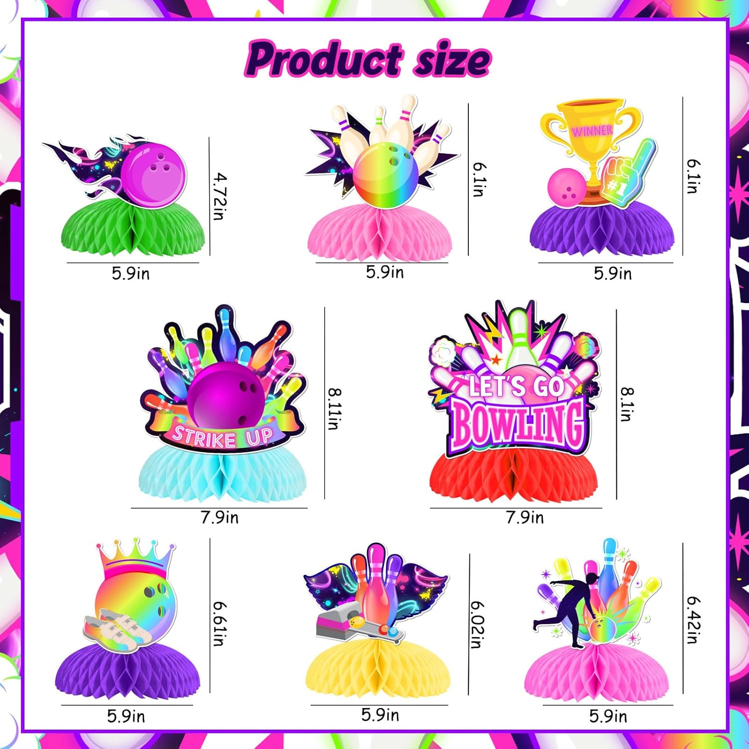 Kreatwow Bowling Party Decor Centerpieces 8pcs Set