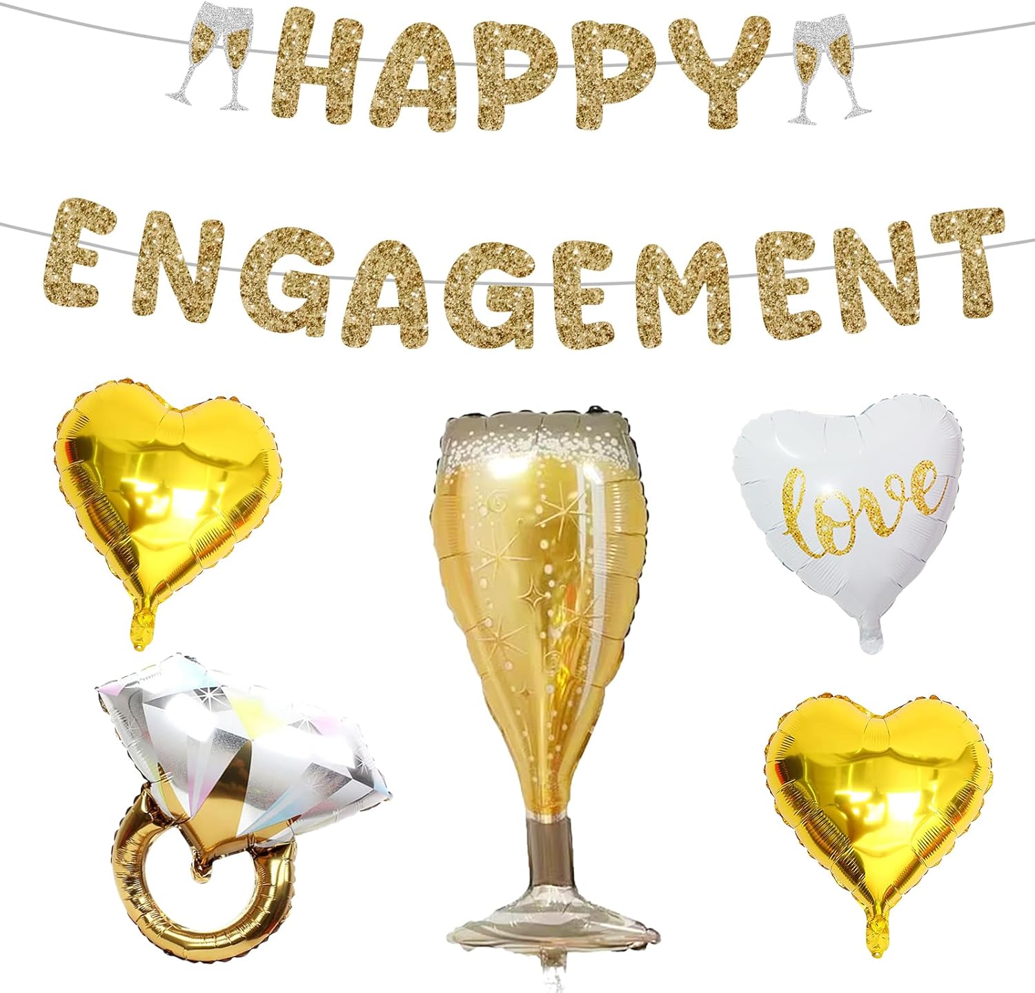 Champagne Gold Happy Engagement Banner Set