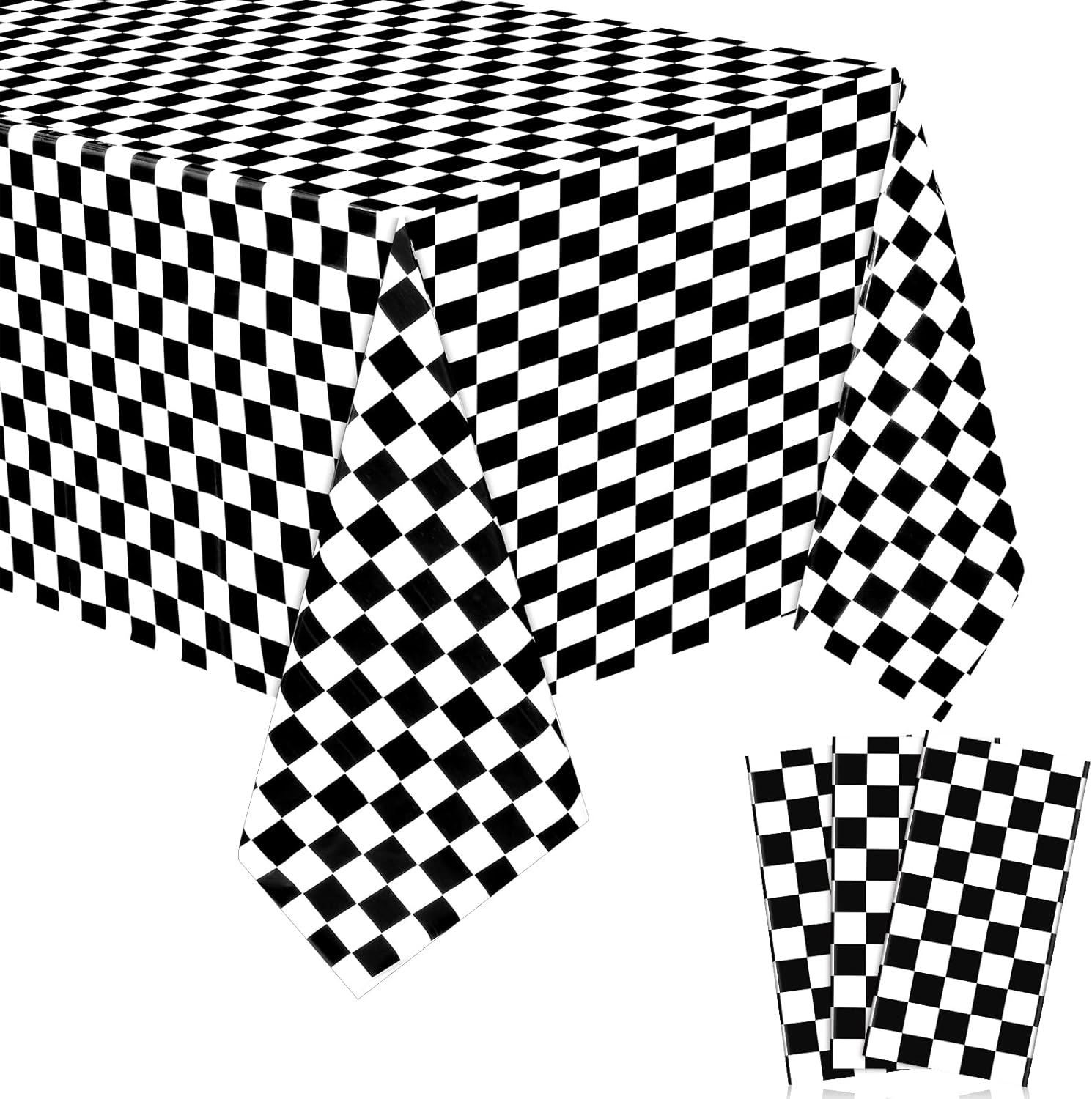 3 Racing Car Tablecloths 54 x 108 Inch Checkered Plastic Party Covers