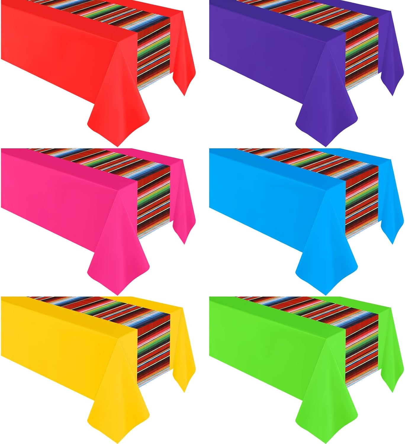 6 Pcs Mexican Fiesta Tablecloth 54 x 108 Set