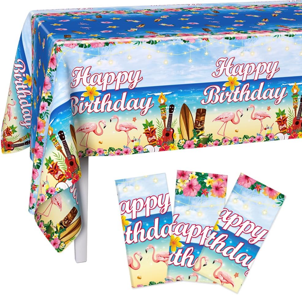 3 Pack Tropical Luau Birthday Tablecloths 54x108 Inch