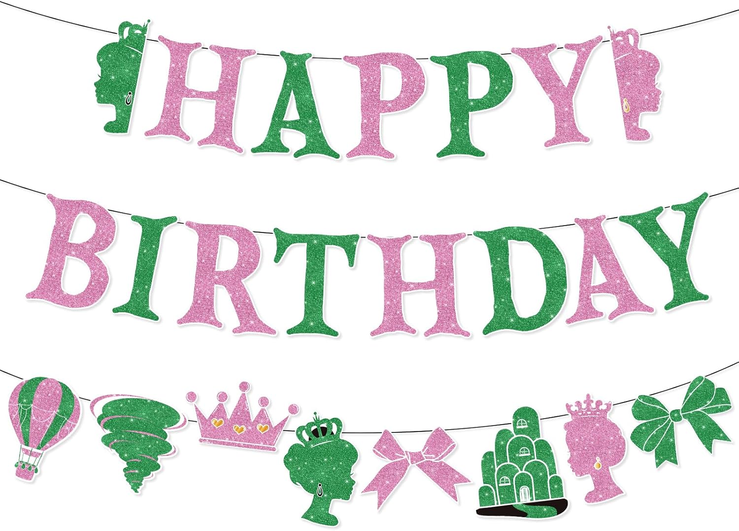 Witch Birthday Banner Pink Green Princess Theme Party Decor