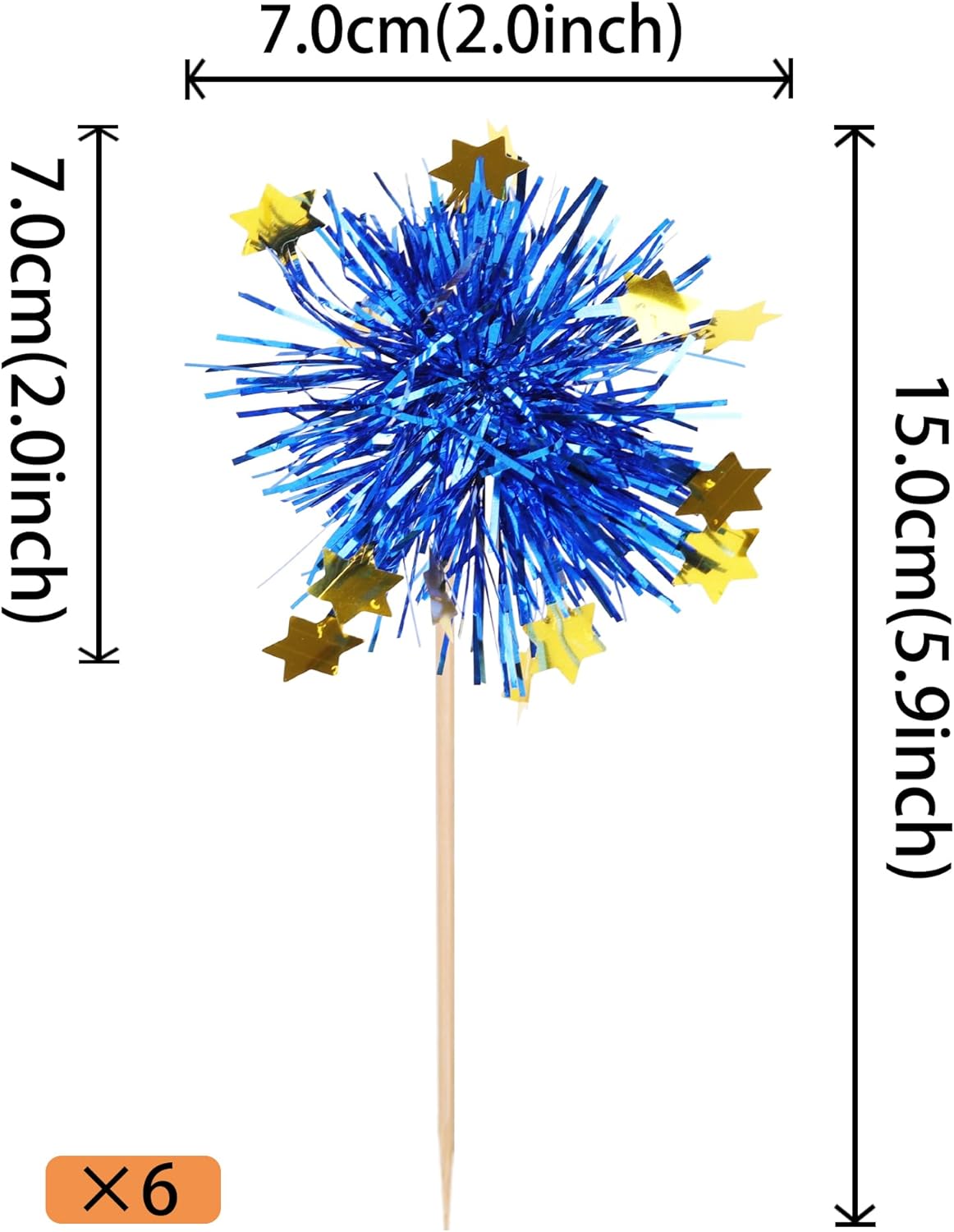 30 PCS Foil Firework Cupcake Toppers Blue Sparkle