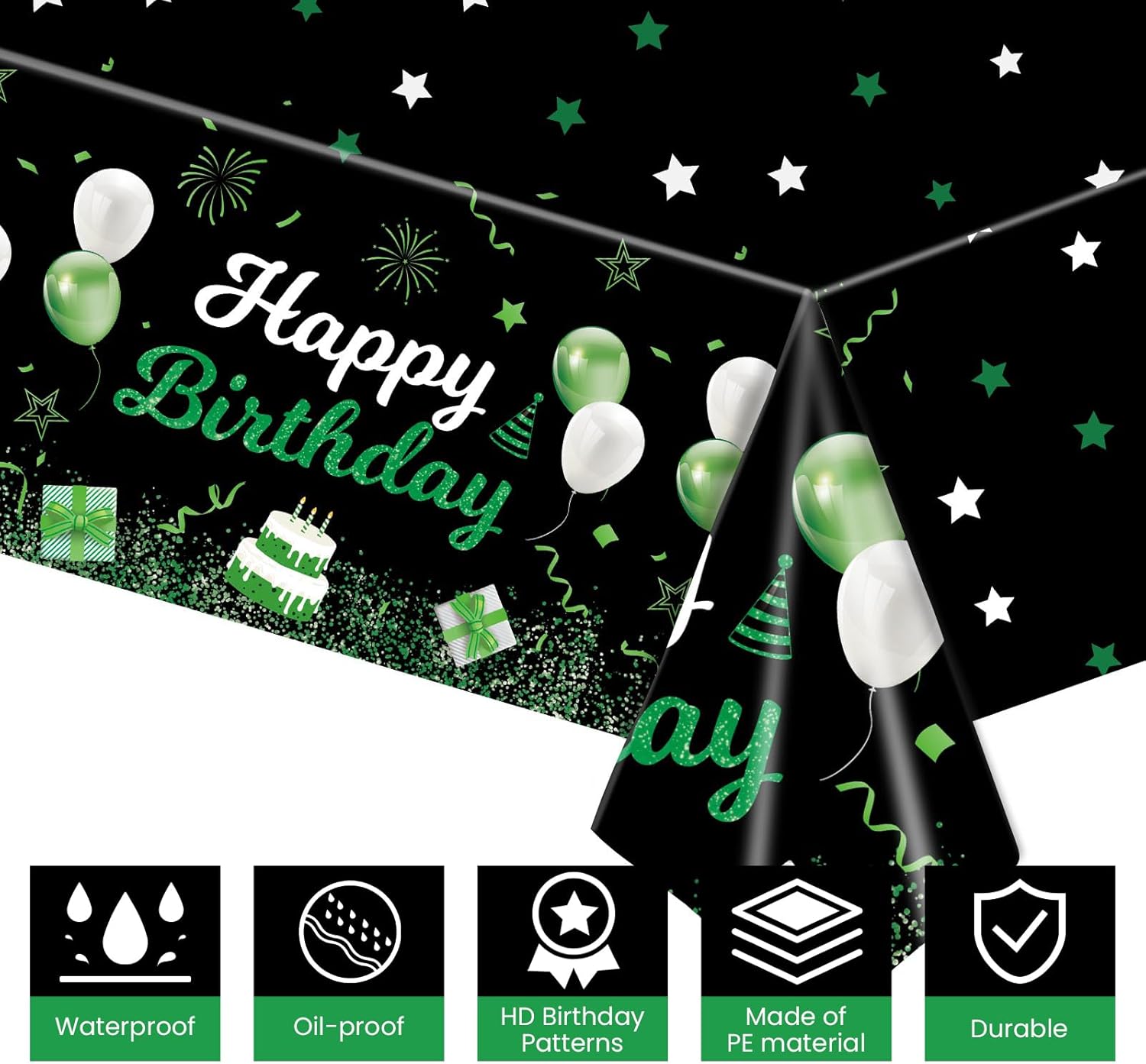 Happy Birthday Plastic Tablecloth 108X54 Green Decor Cover