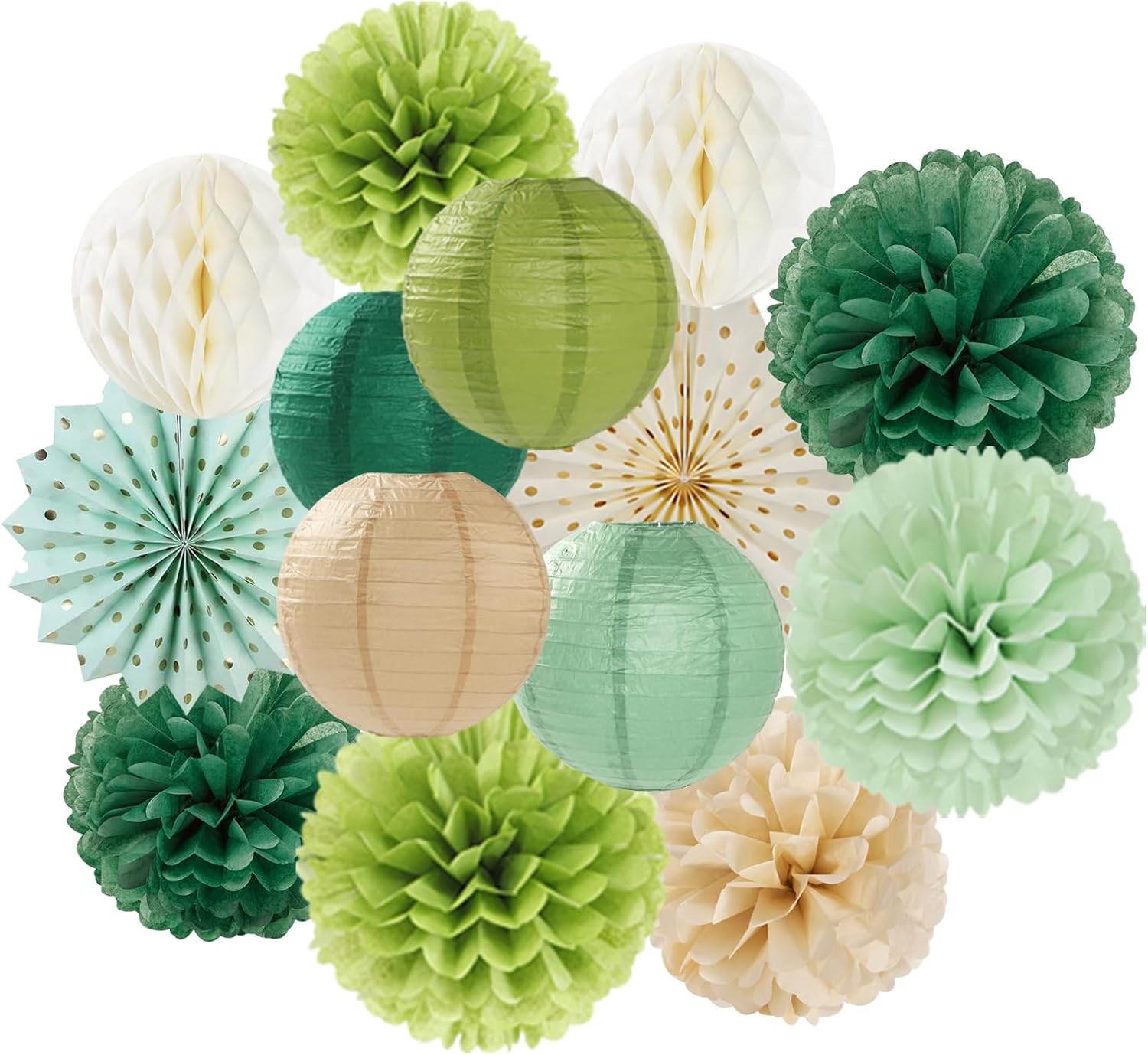 Sage Green Gold Party Decorations Kit - 14pcs