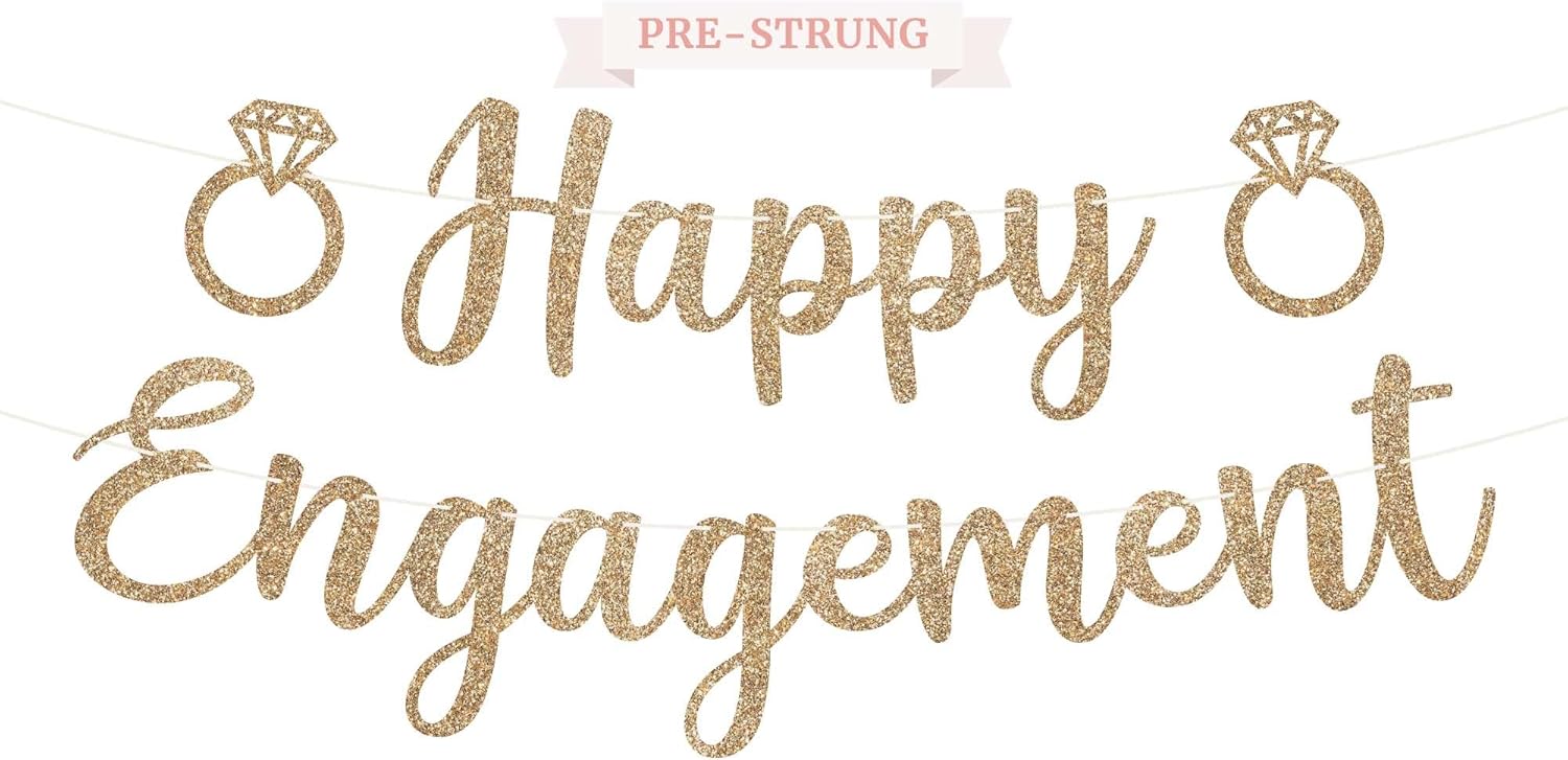 Pre-Strung Gold Glitter Engagement Banner - No DIY