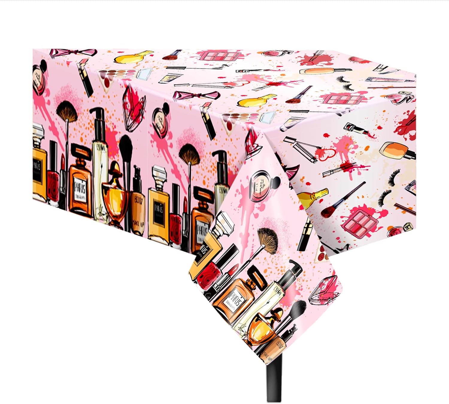 2 Pack Spa Makeup Party Tablecloths - Waterproof Pink Cosmetics Themed