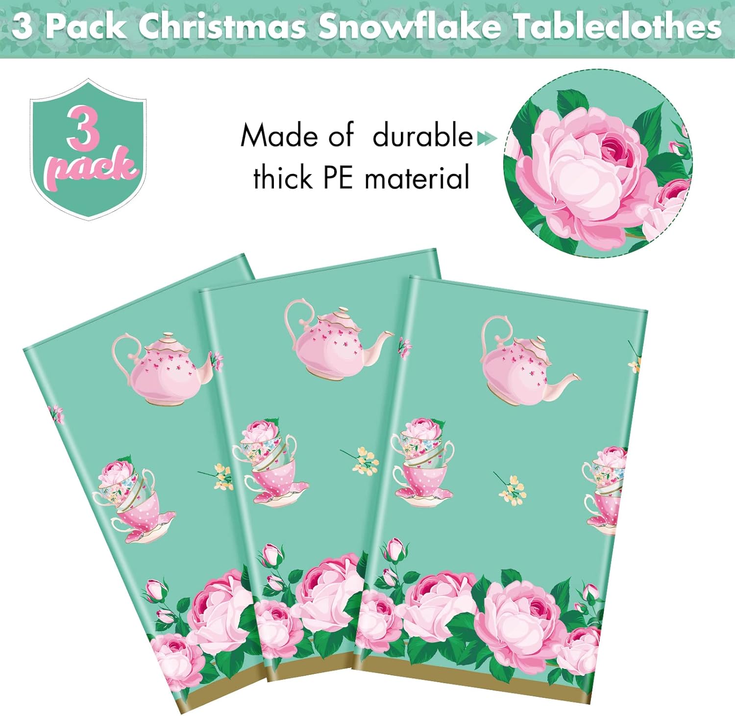 Tatuo 3 Pcs Floral Tea Party Tablecloths 54x108 Inch