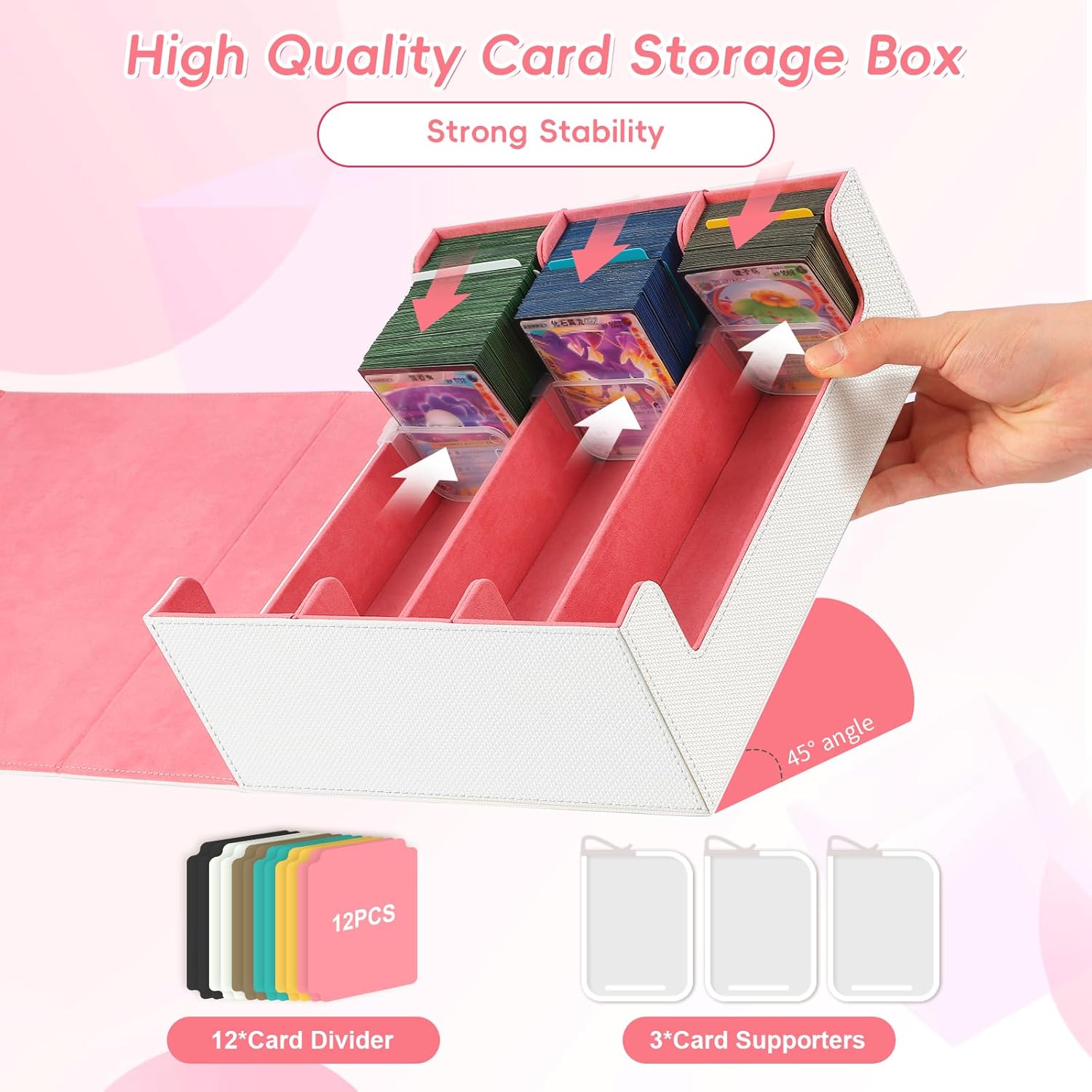 CLOKORIA Card Storage Box with 12 Dividers and 3 Supporters