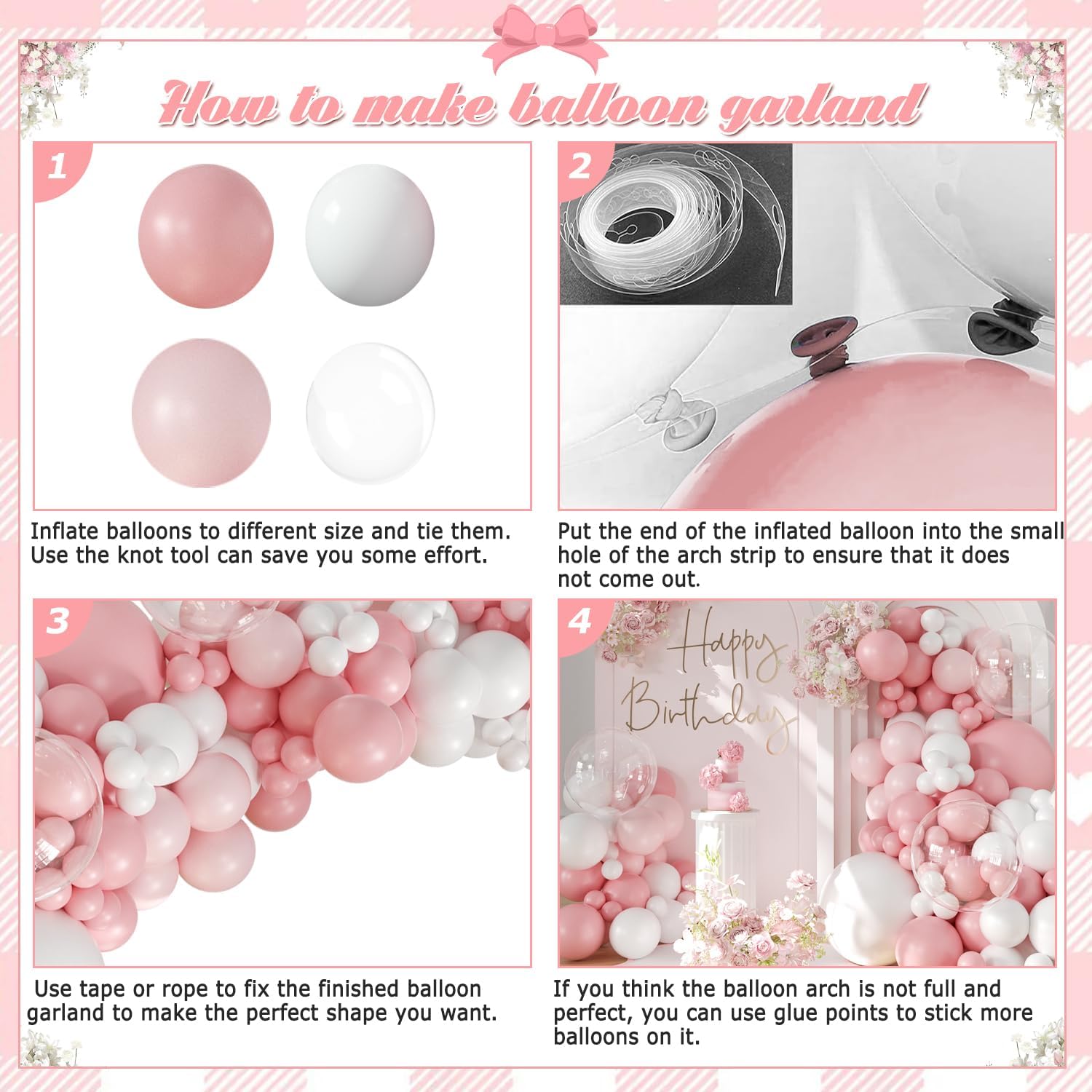 Pink Balloon Arch Kit 132 Pcs DIY Decor