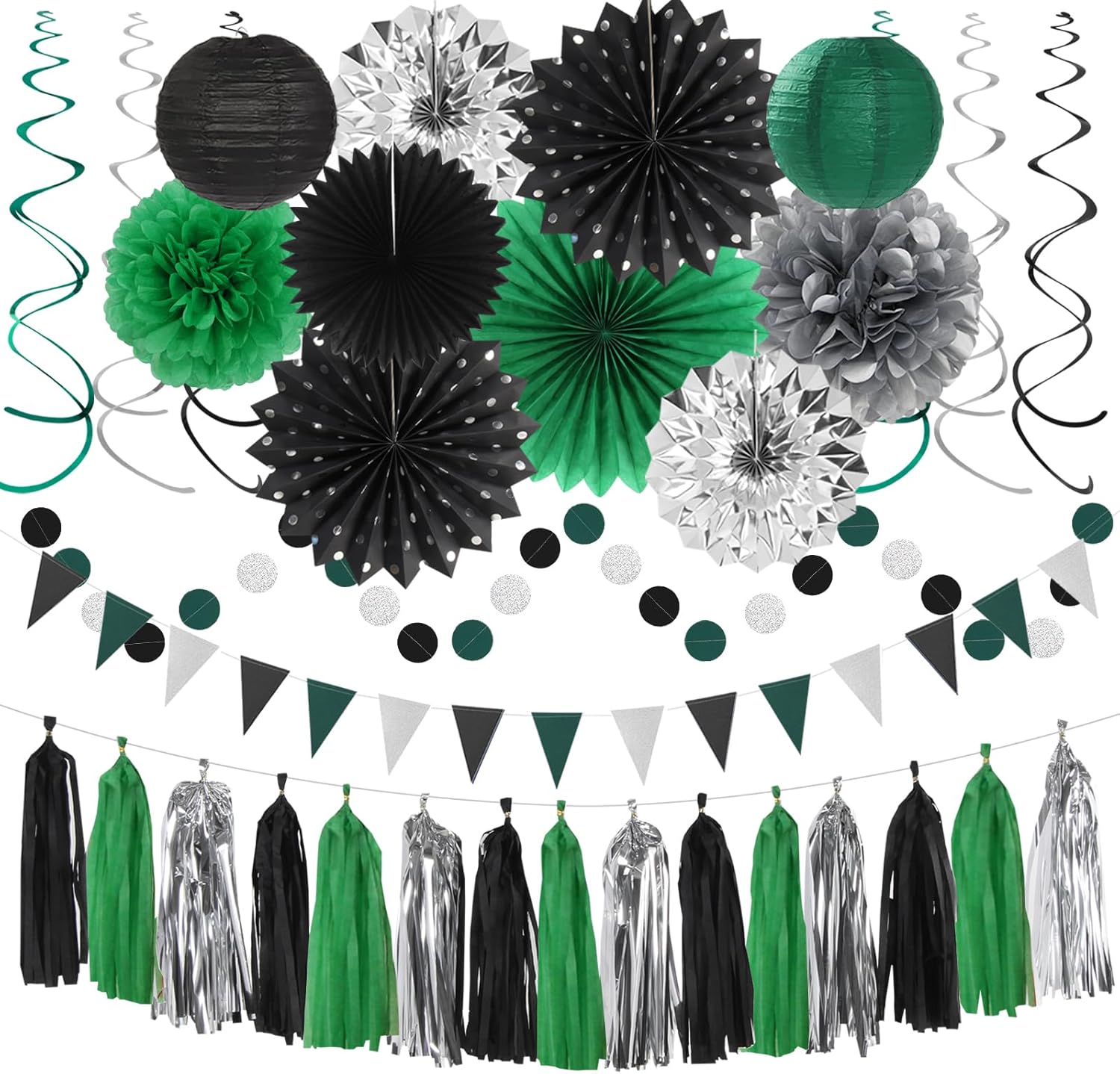 Hugtmr Black Green Silver Football Party Decorations 33pcs Set