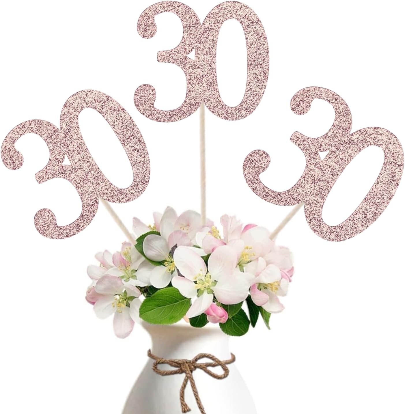 10-Pack Double Sided Glitter Rose Gold 30th Birthday Centerpiece Sticks
