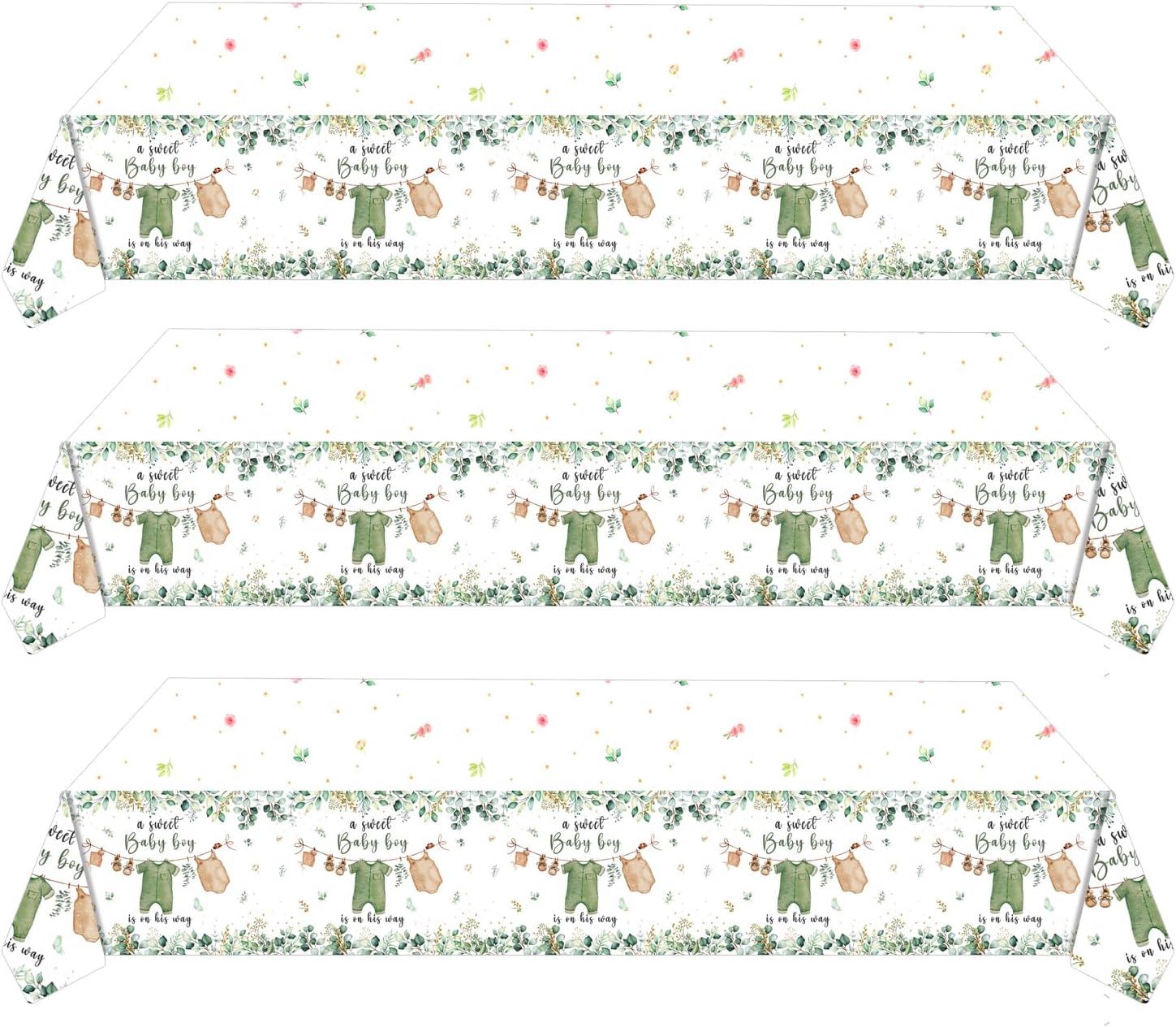 3PCS Waterproof Greenery Baby Shower Tablecloth for Gender Reveal Party