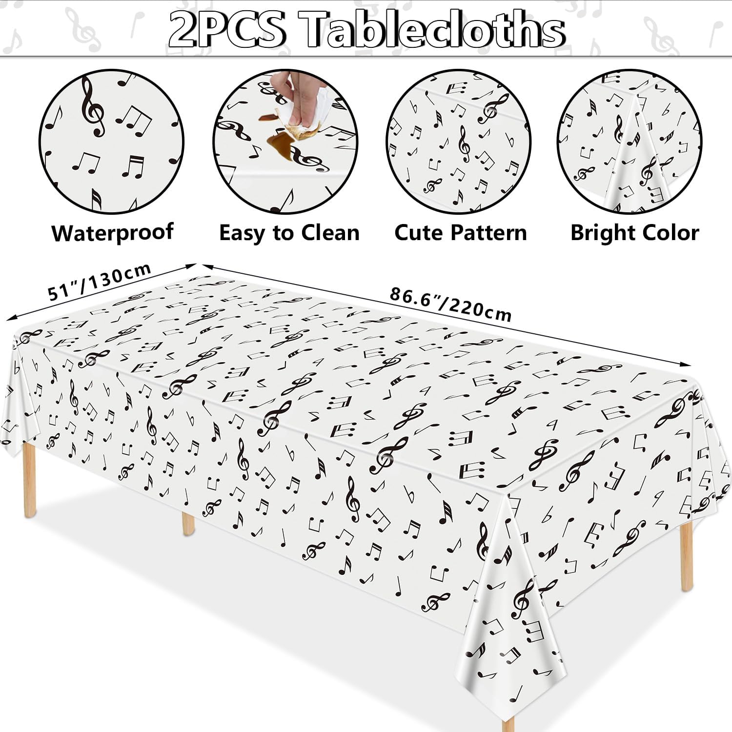 8 Pack Musical Notes Tablecloths 51x86 Inch Reusable Party Decorations