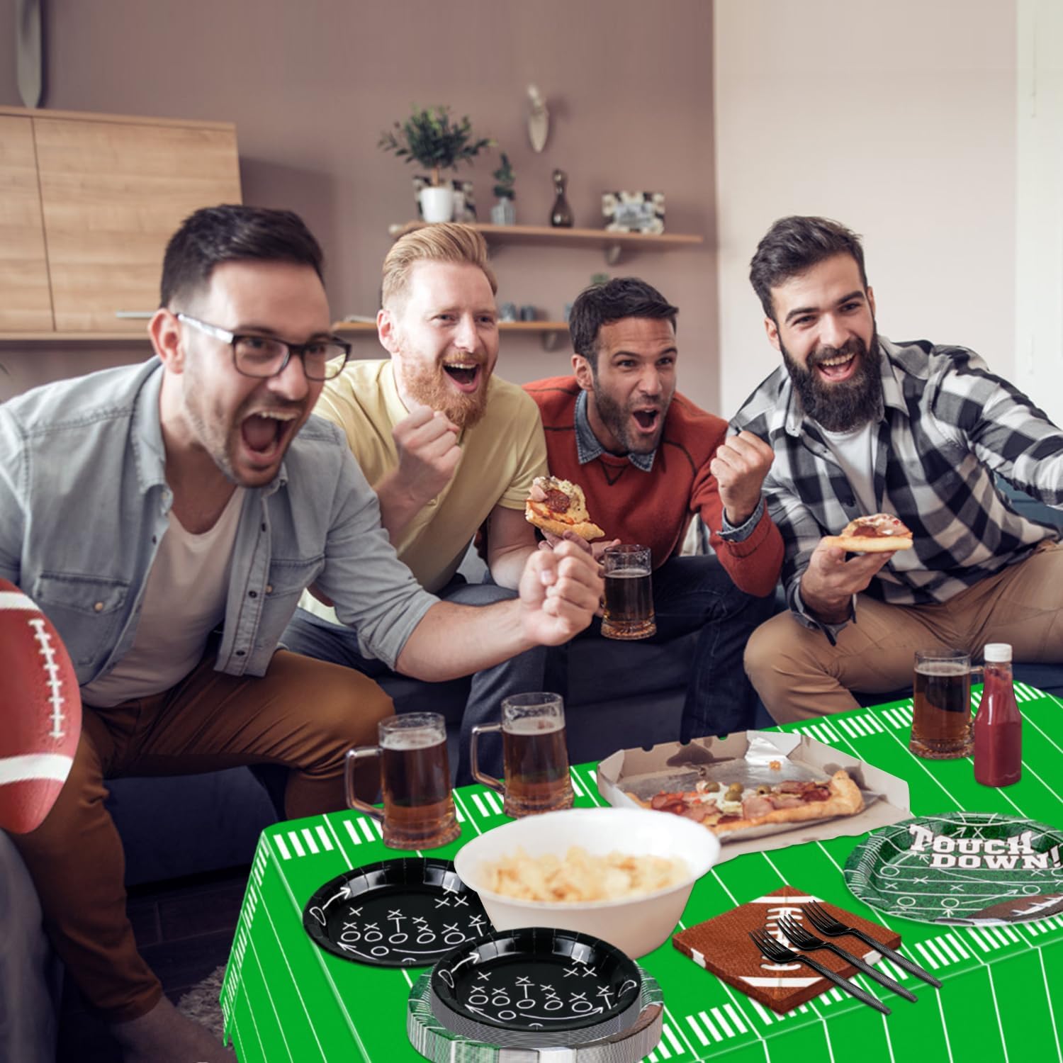 4 Pack Football Tablecloths for Game Day Party Decor