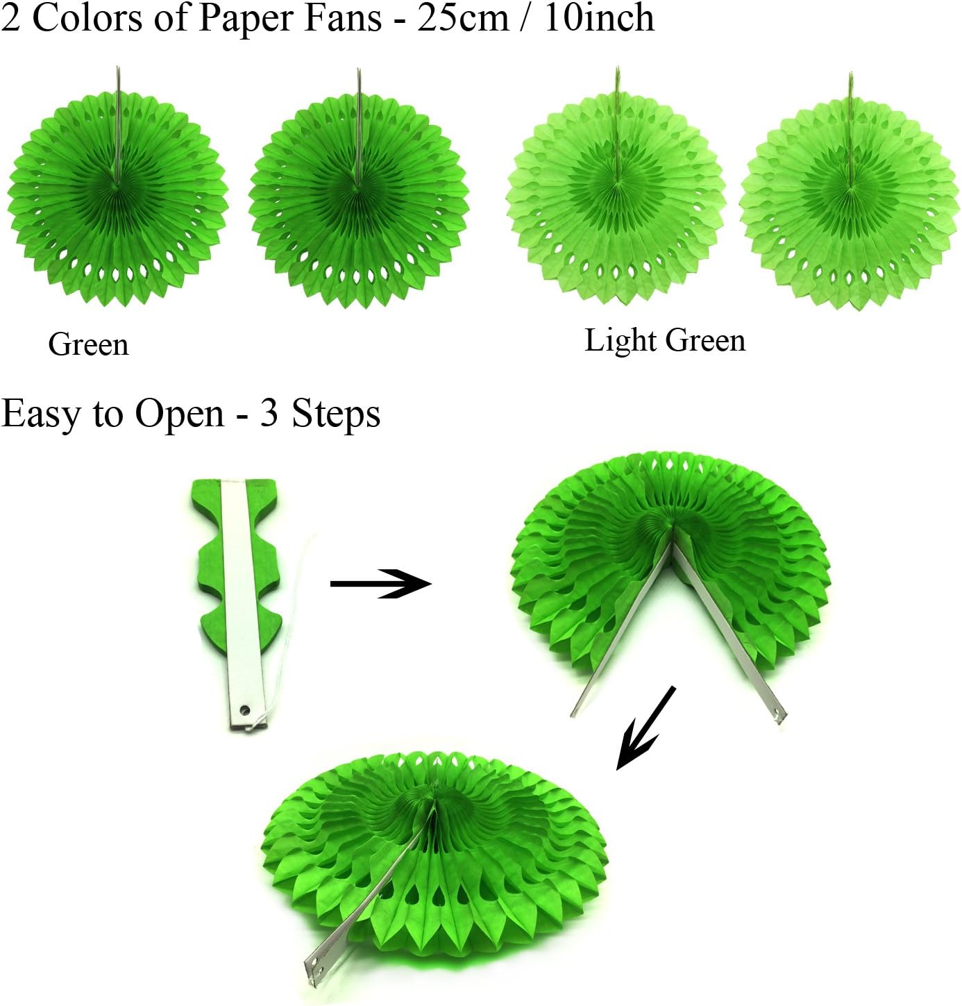 ZERODECO Birthday Party Decor Green White Banner Fans Poms Balloons