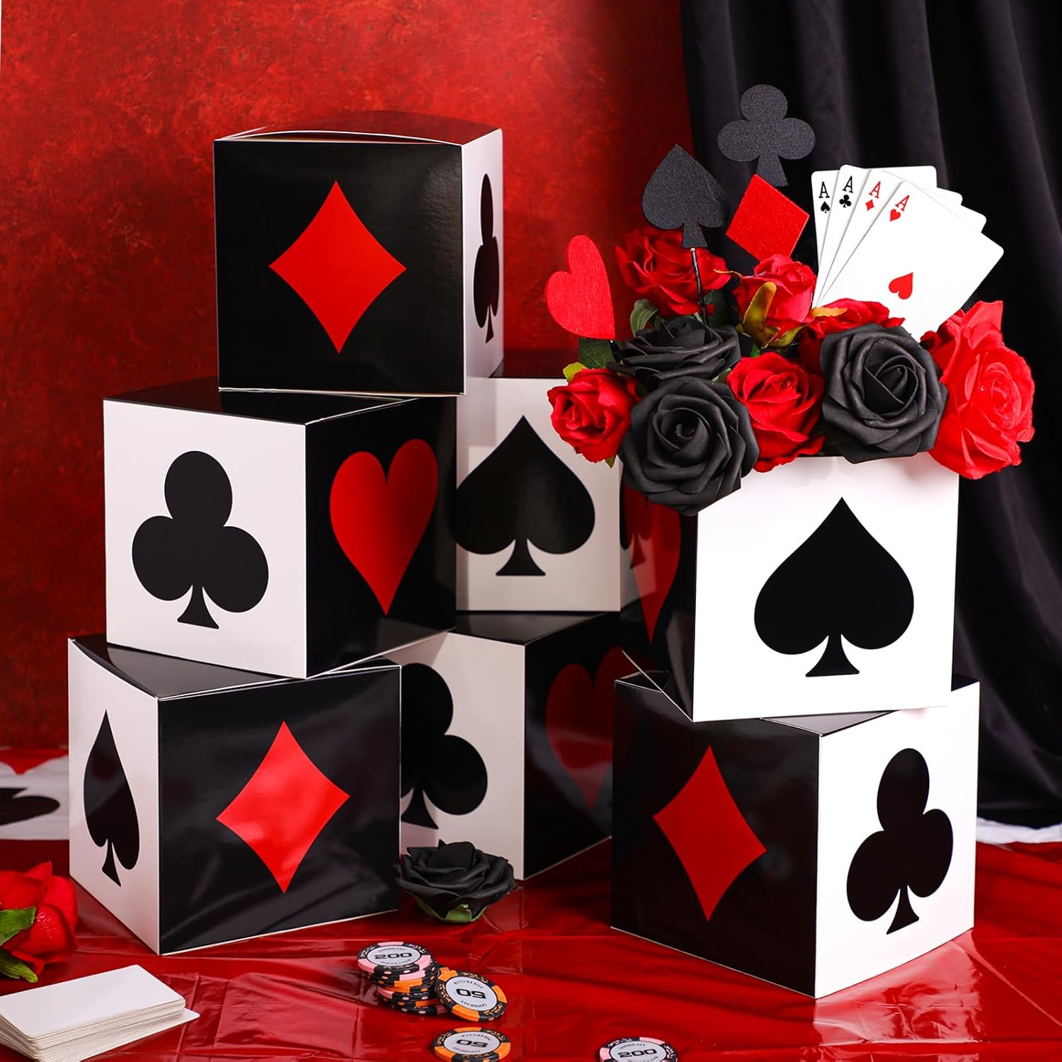 Casino Poker Favor Boxes Set 16 Pcs 6x6x6 Inch