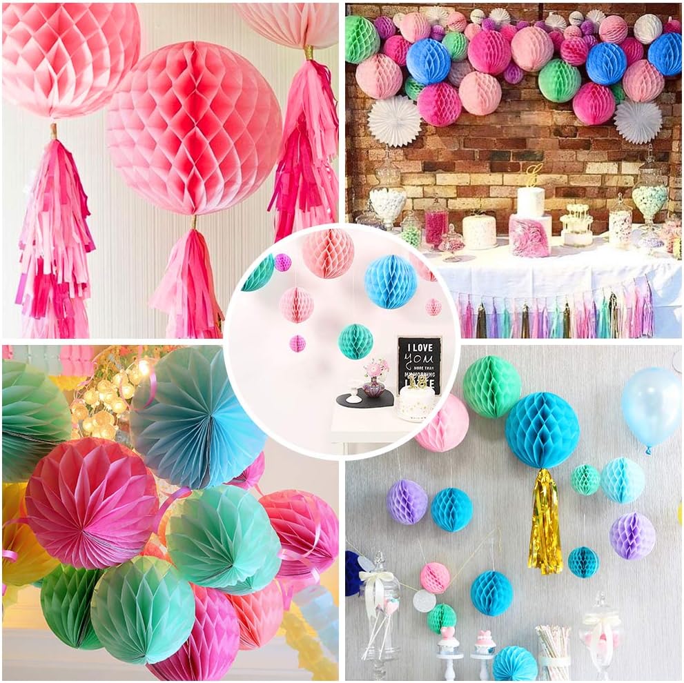 3pcs 8in Blue Honeycomb Tissue Fans for Decorations