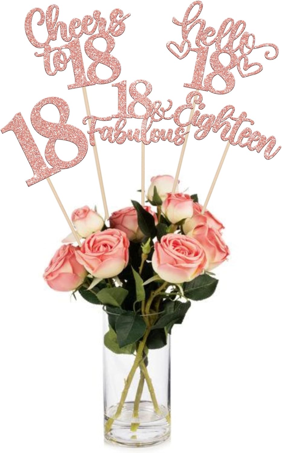 15PCS Happy 18th Birthday Centerpiece Sticks Rose Gold