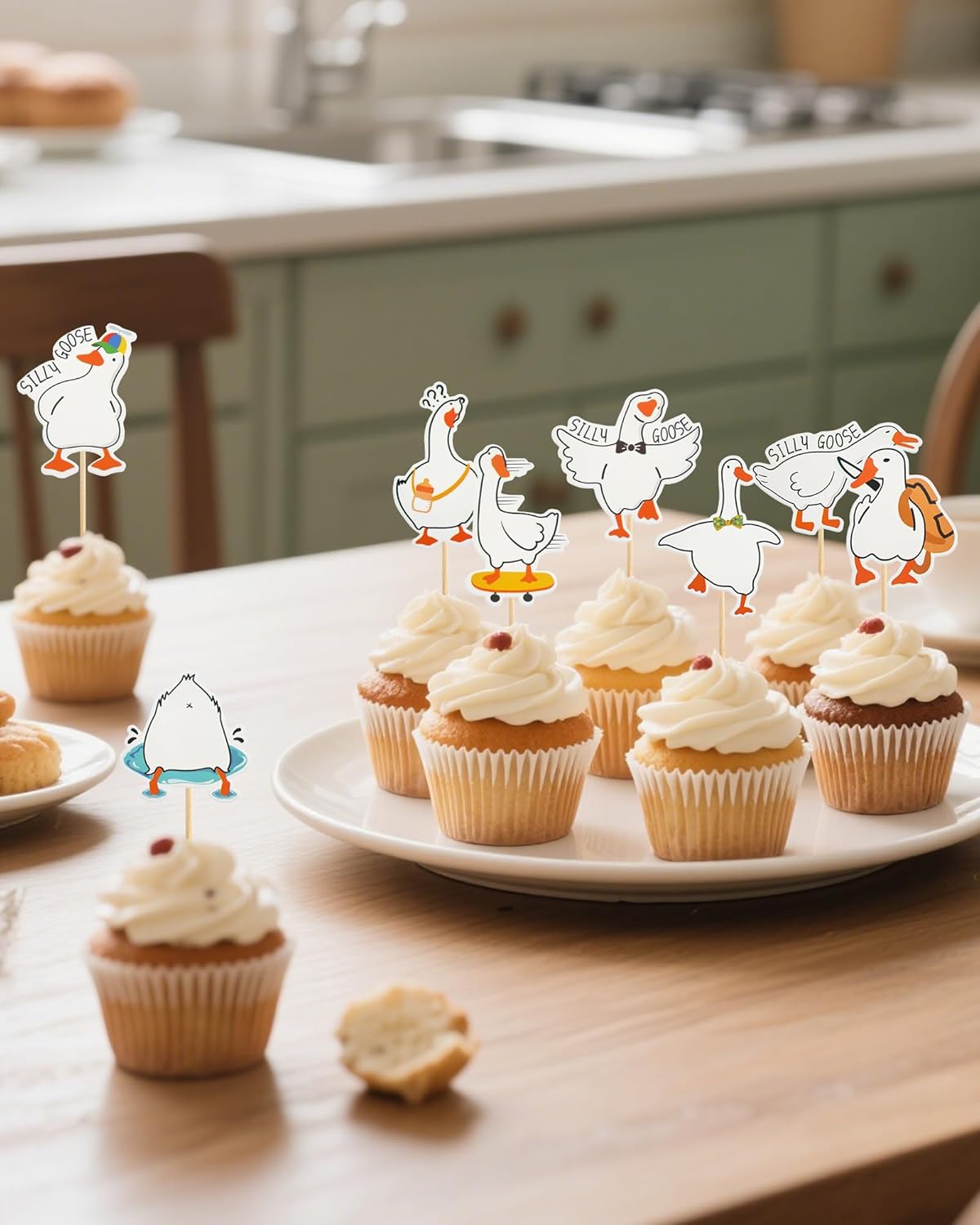 48 PCS Funny Goose Cupcake Toppers Animal Theme Party Decorations