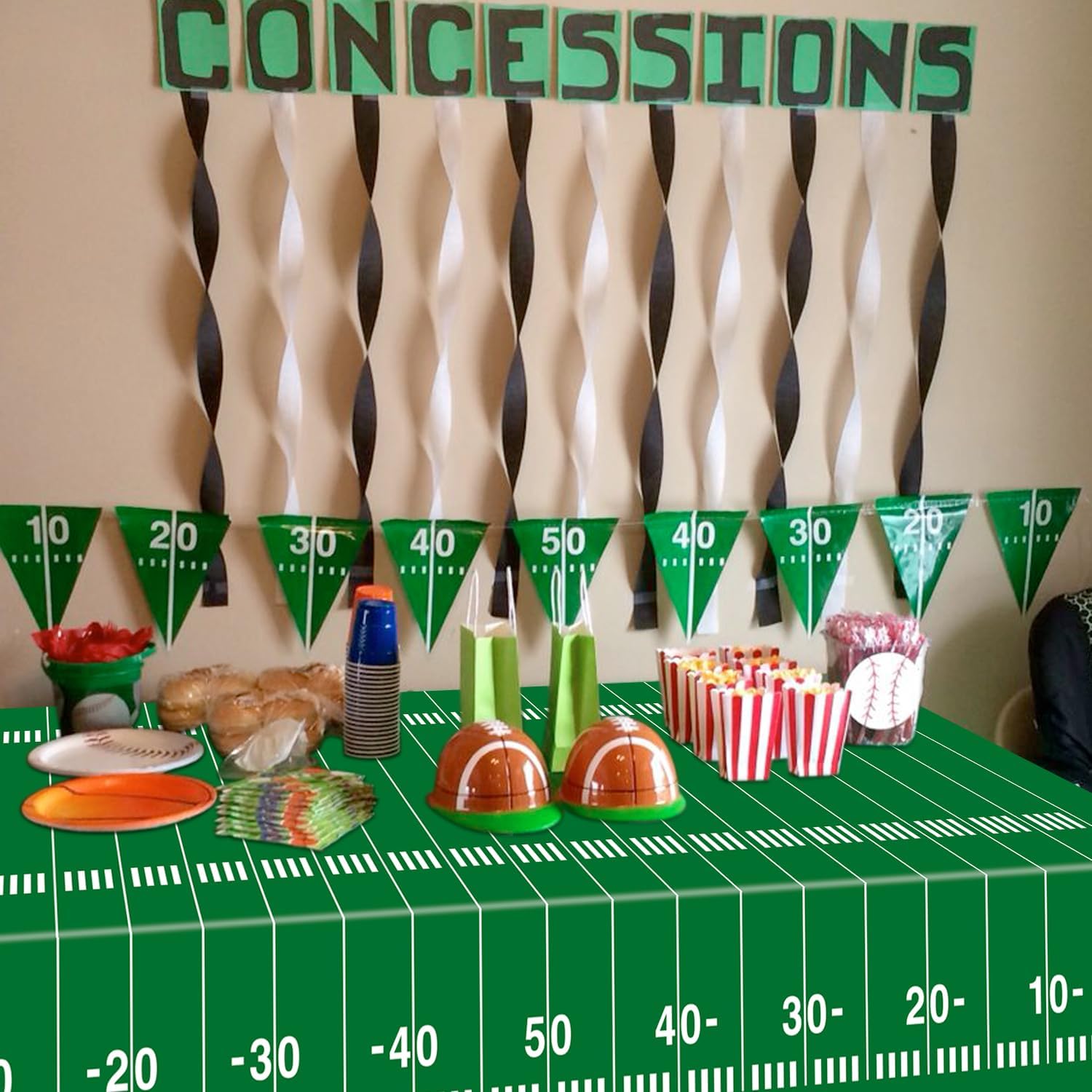 4Pcs Football Tablecloths 54x108 Inch Green Field Covers for Parties
