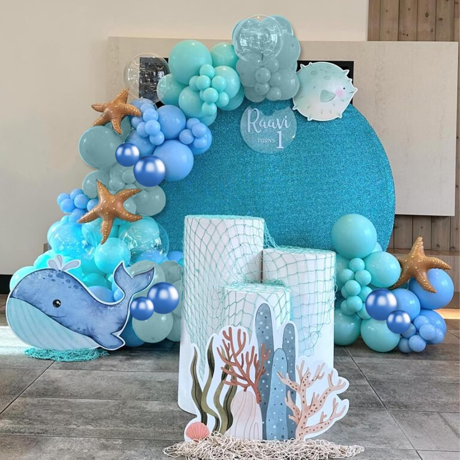 Ocean Themed Party Balloons 12 Inches Blue Green White Clear Metallic
