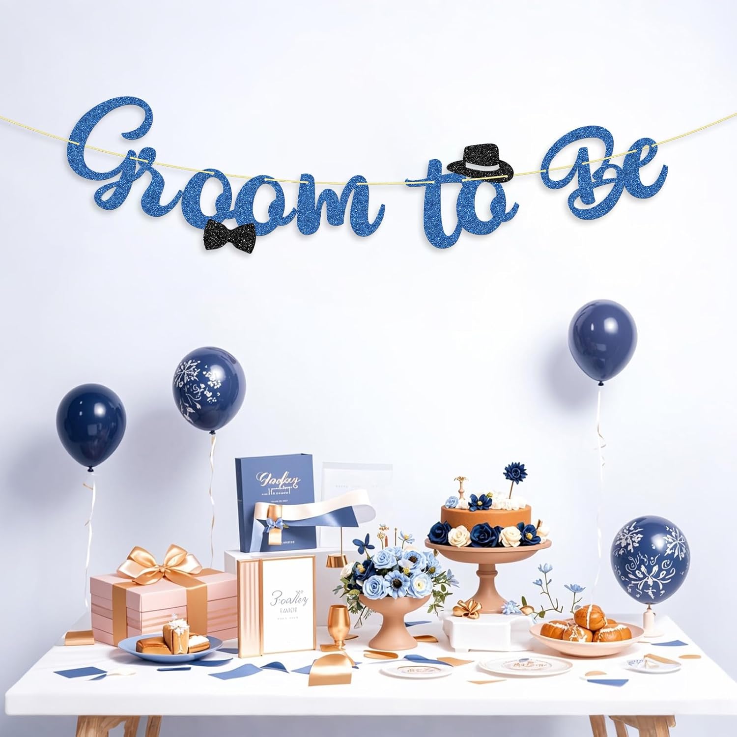 WeBenison Groom to Be Banner Blue Glitter