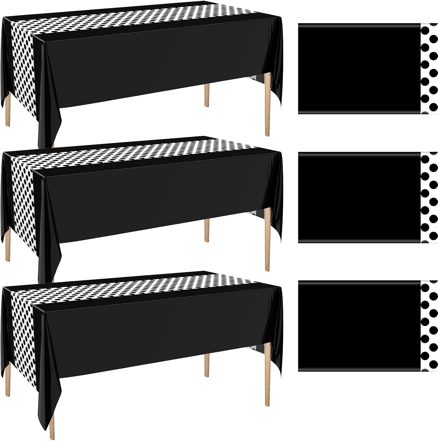 3 Pcs Black and White Polka Dot Tablecloths for Rectangular Tables