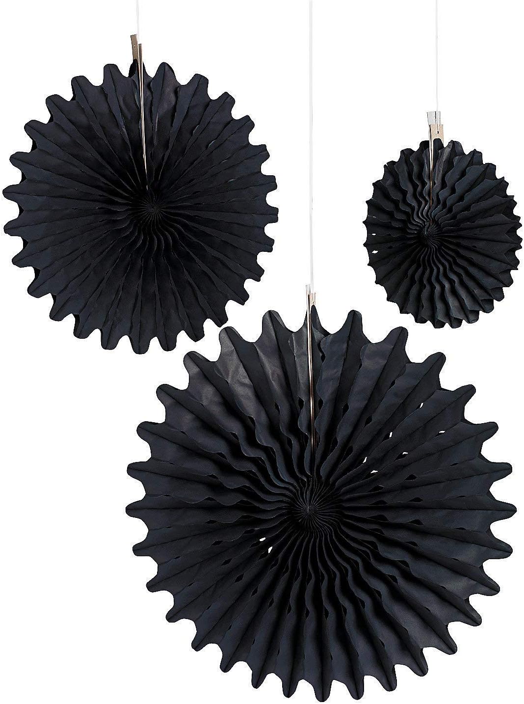 Black Tissue Hanging Fans - 12 Pieces Party Decor