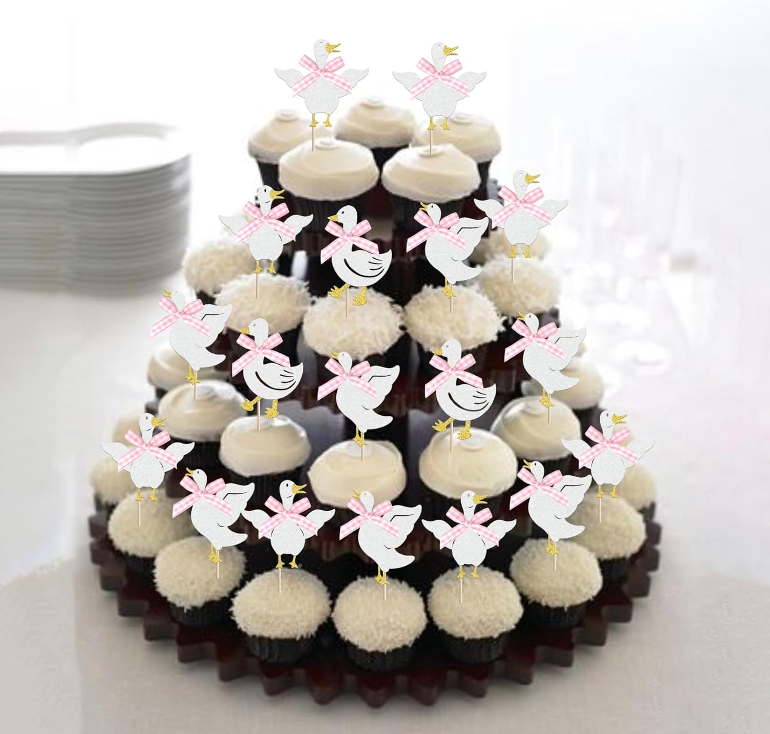24 PCS Pink Bow Silly Goose Cupcake Toppers