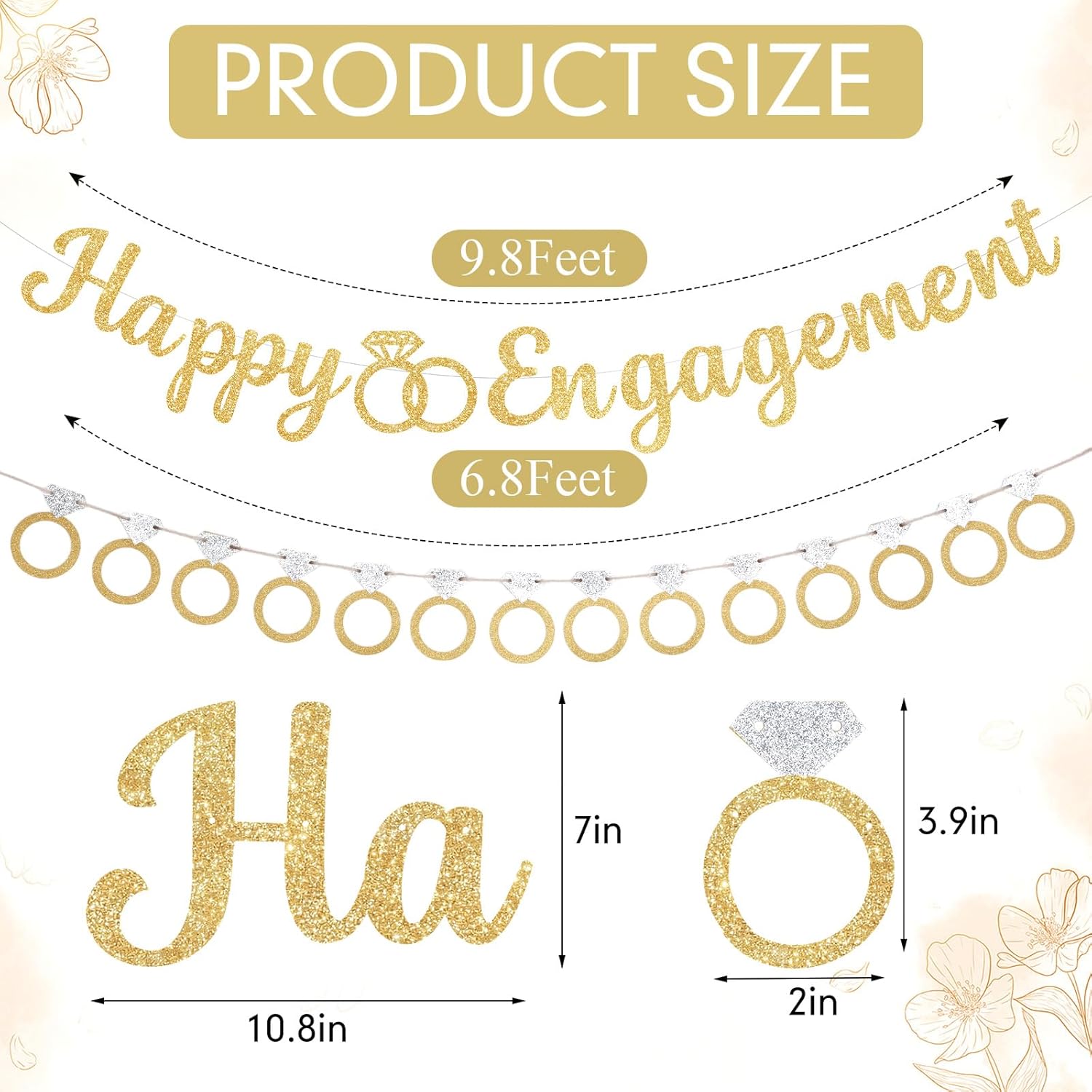 3 Pcs Glitter Gold Silver Engagement Party Banners