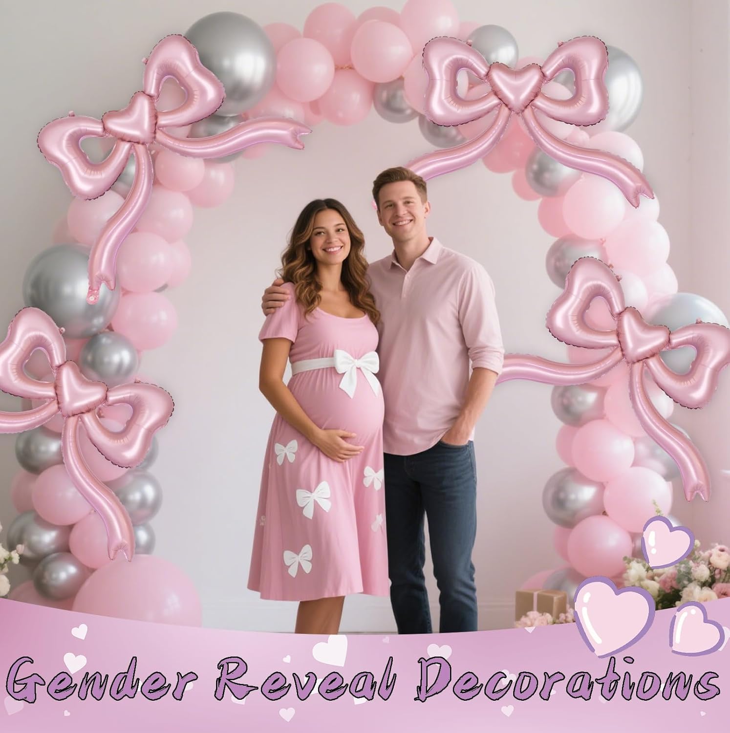 Pink Bow Balloons for Bachelorette Party Decorations 4Pcs