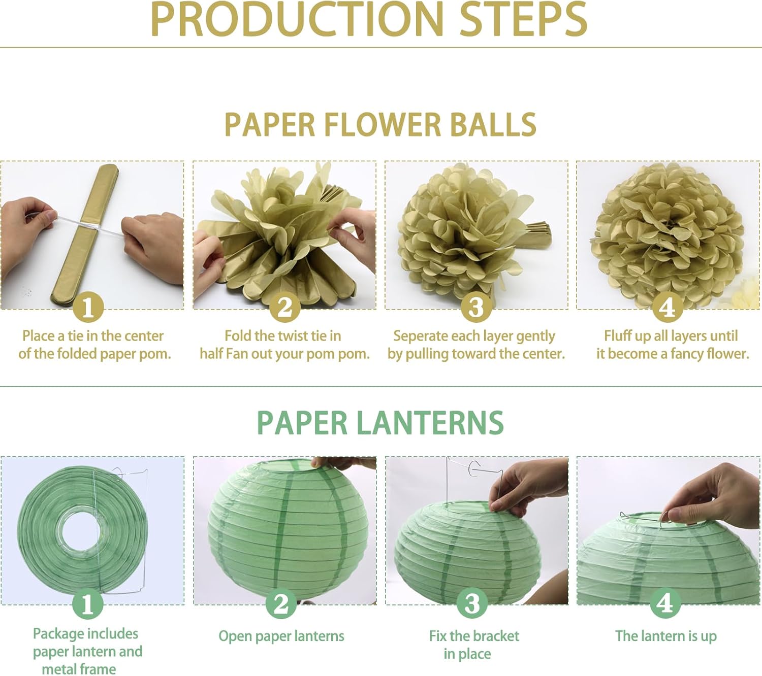 15pcs Sage Green Gold Party Decor Set