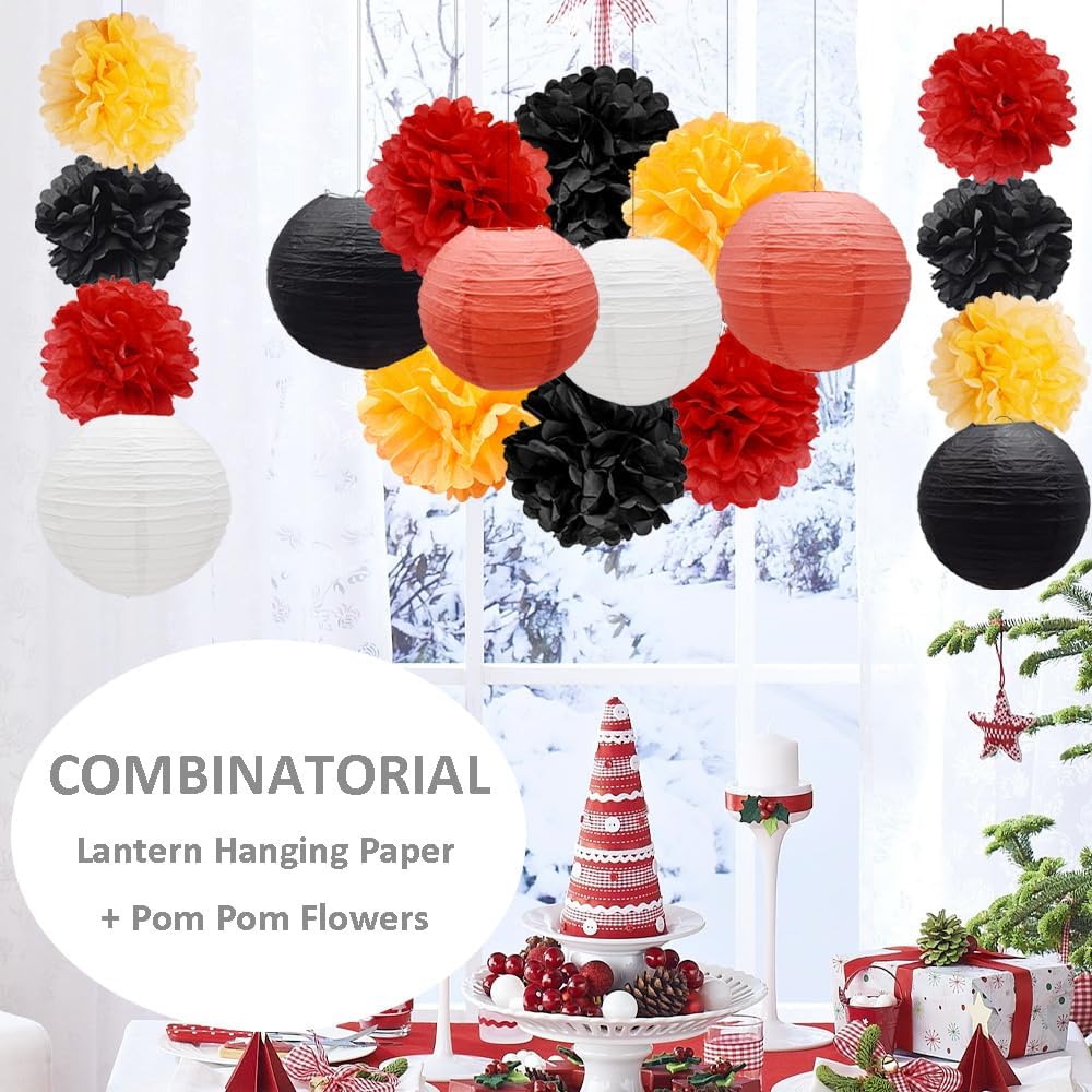 18 PCS Paper Lanterns and Pom Poms Decoration Set