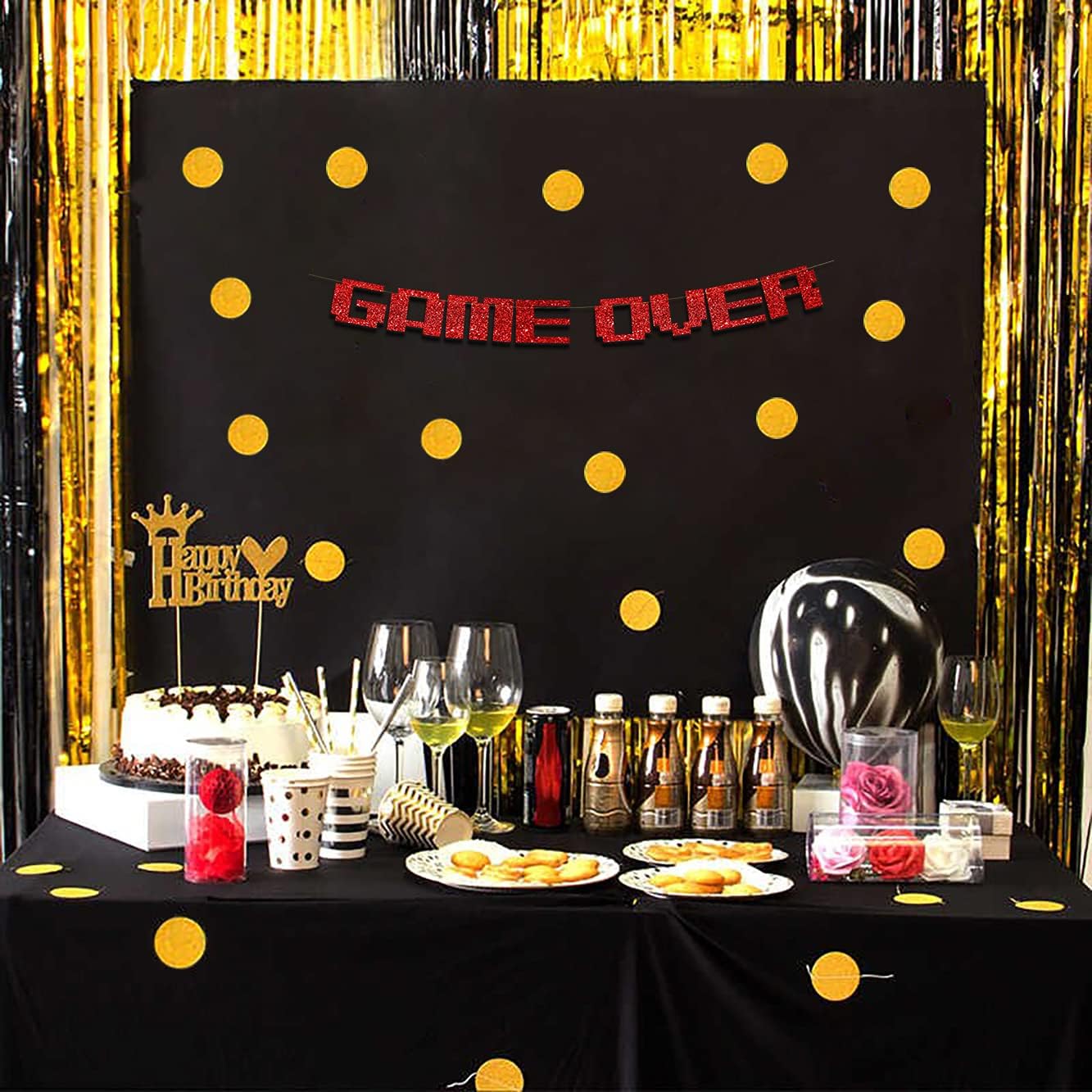 Game Over Red Glitter Banner - Bachelor Party Decor