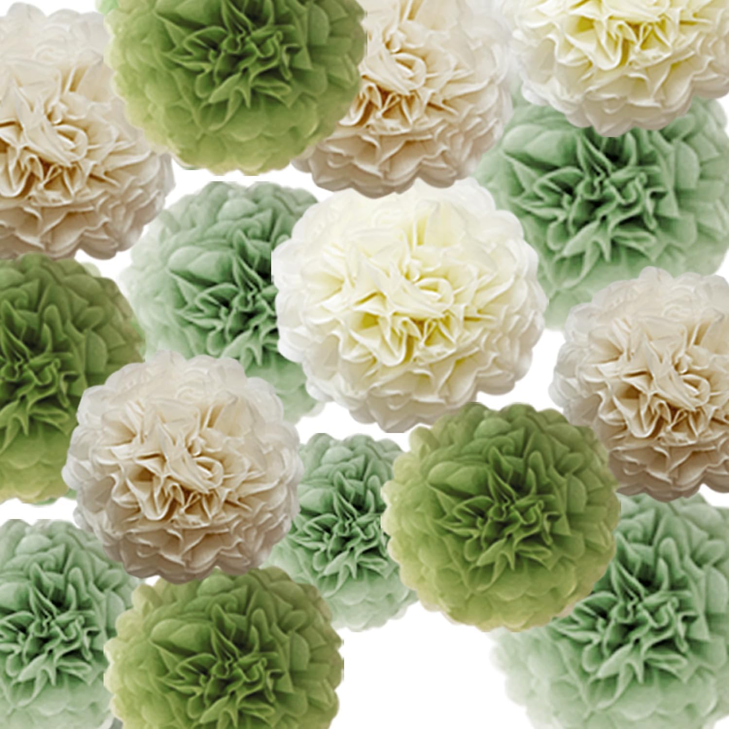 Kuailaihai 15pcs Sage Green Paper Pom Poms Decor Set