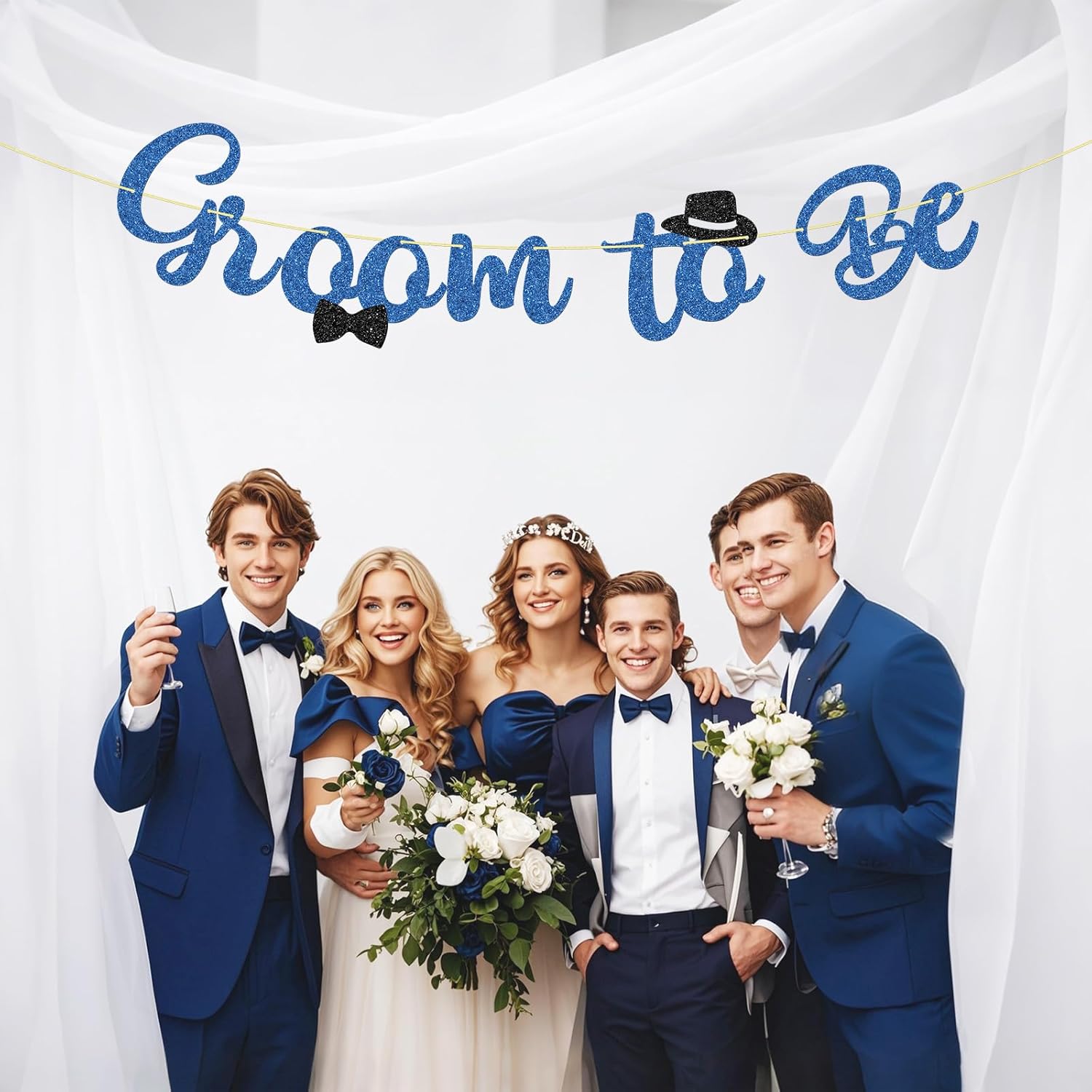 WeBenison Groom to Be Banner Blue Glitter